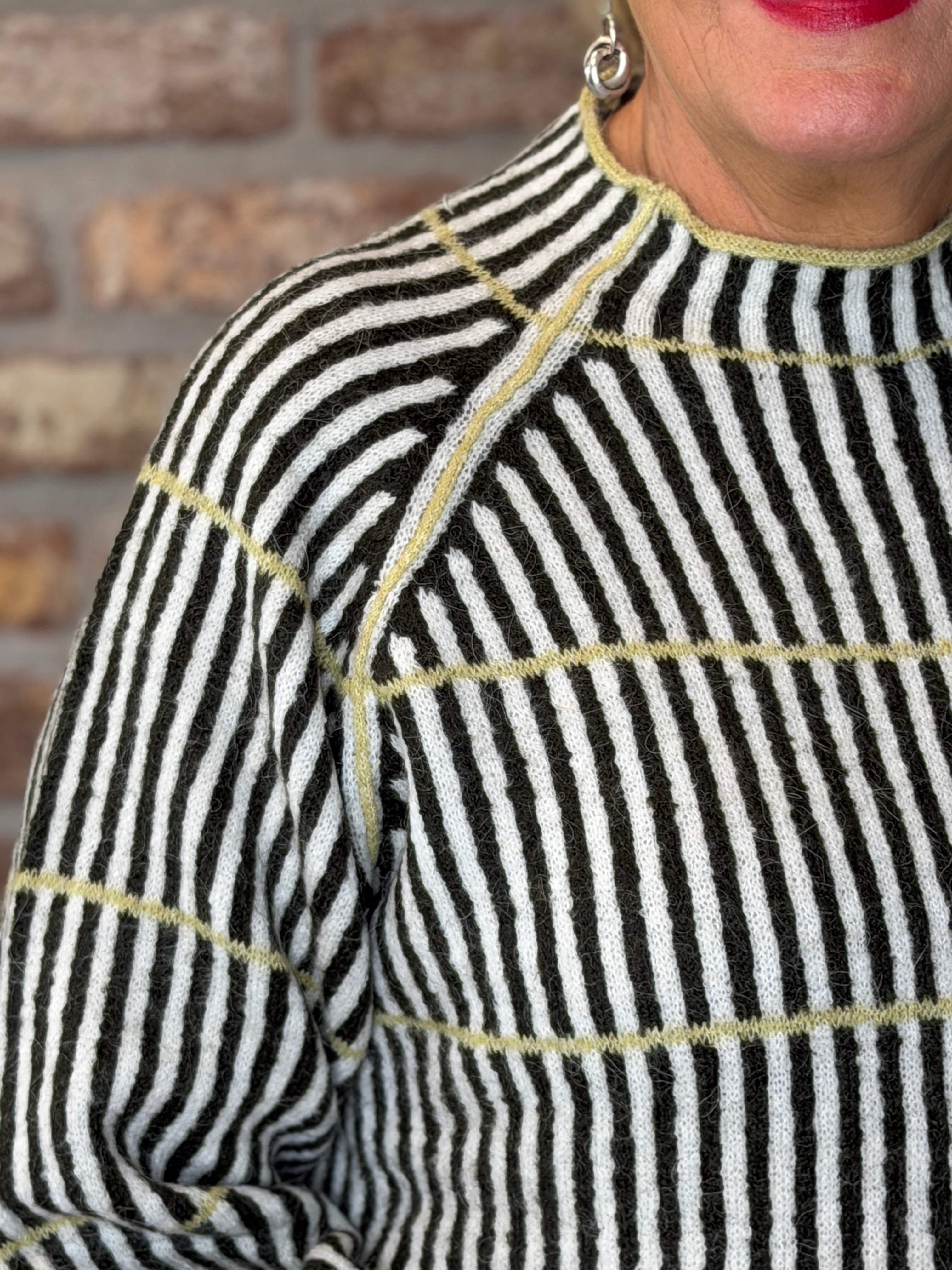Stripe print pullover in green & lime