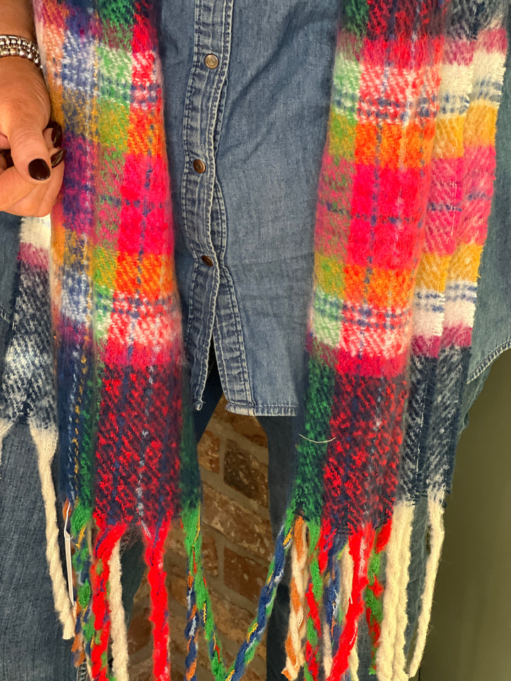 Sophie Tartan Blanket Scarf In Navy