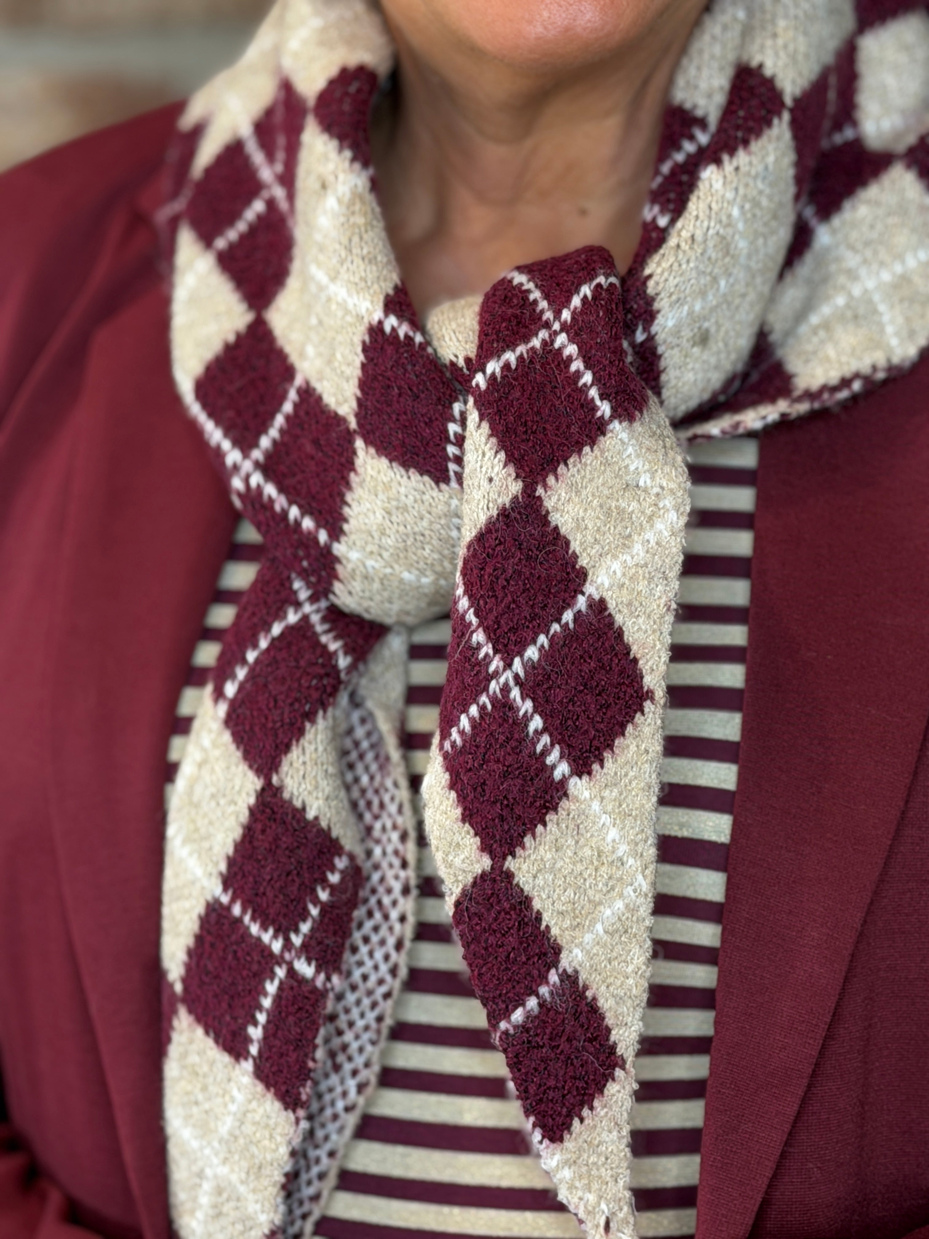 Patterned Triangle Scarf In Red Multi