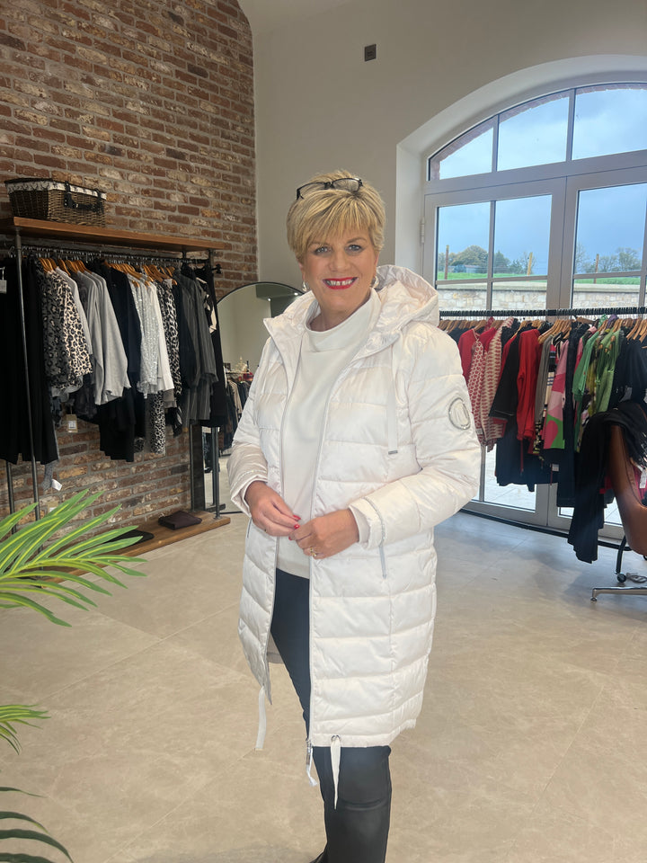 Monari Quilted Coat With Rhinestones In Almond