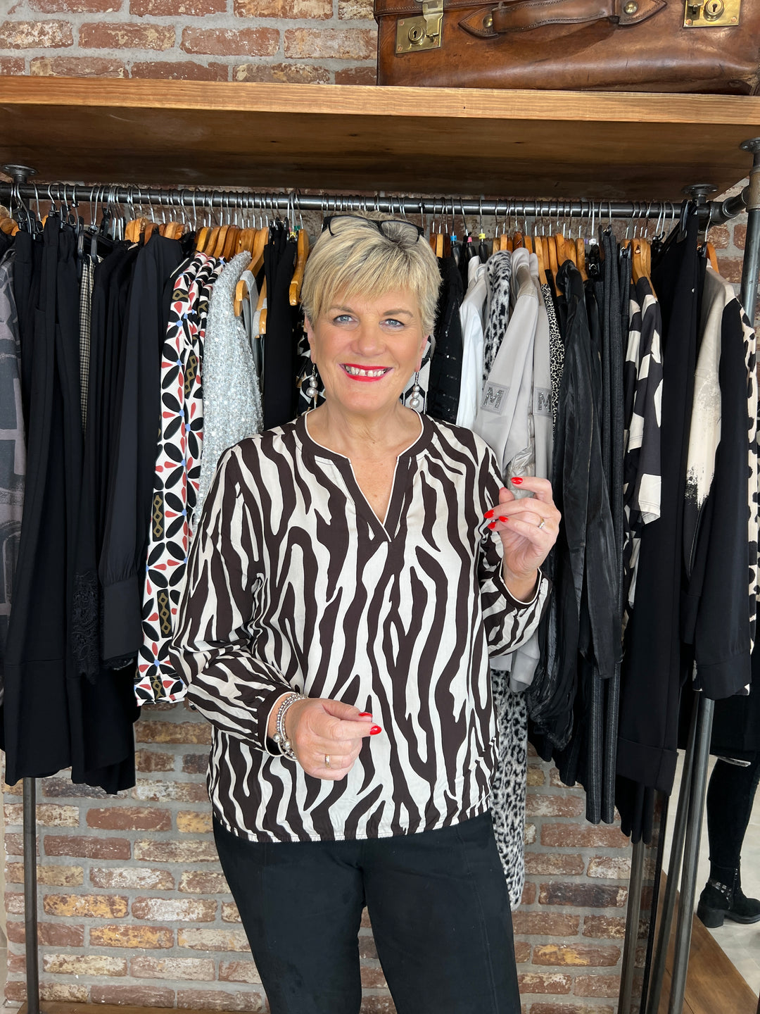 Street One Print Blouse In Roast Brown