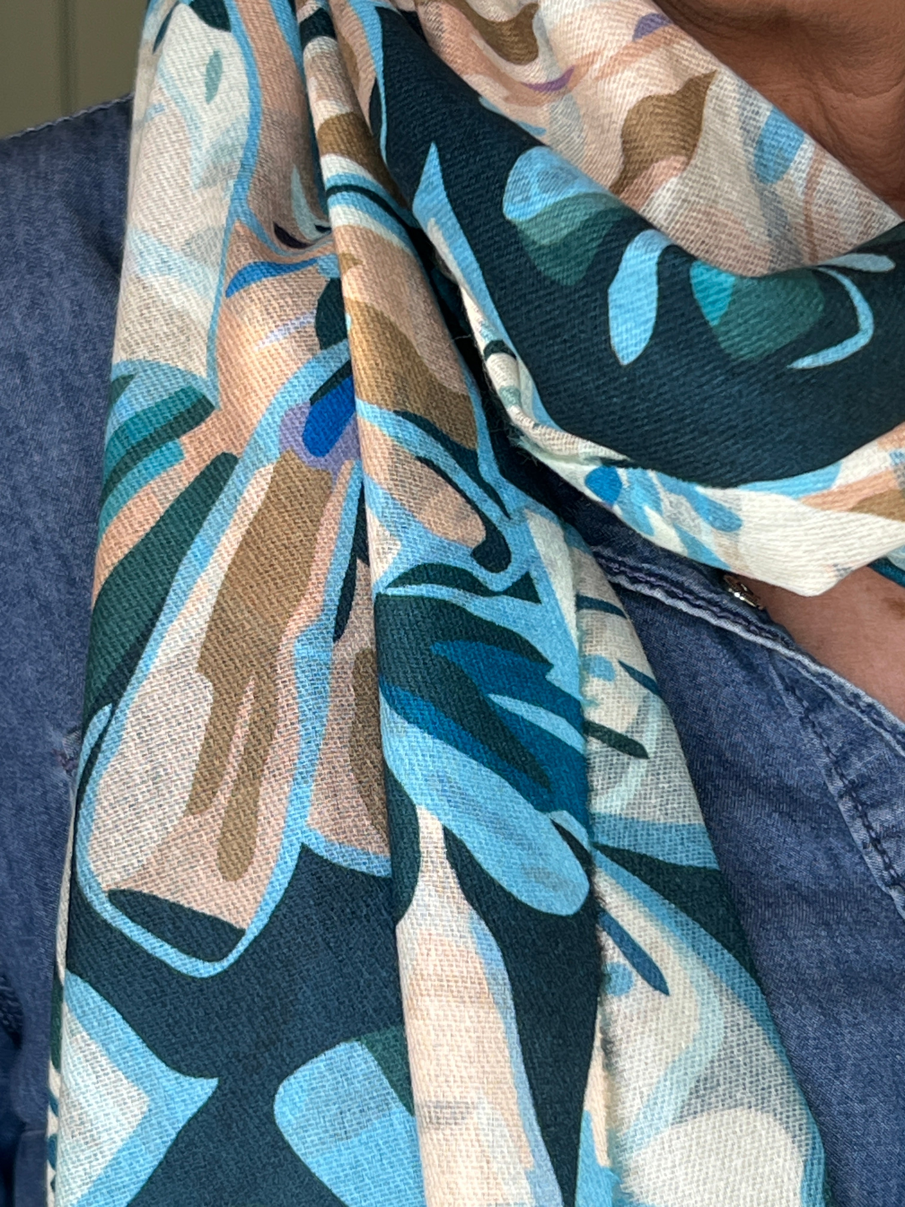 Sophie Floral Print Scarf In Blue Multi