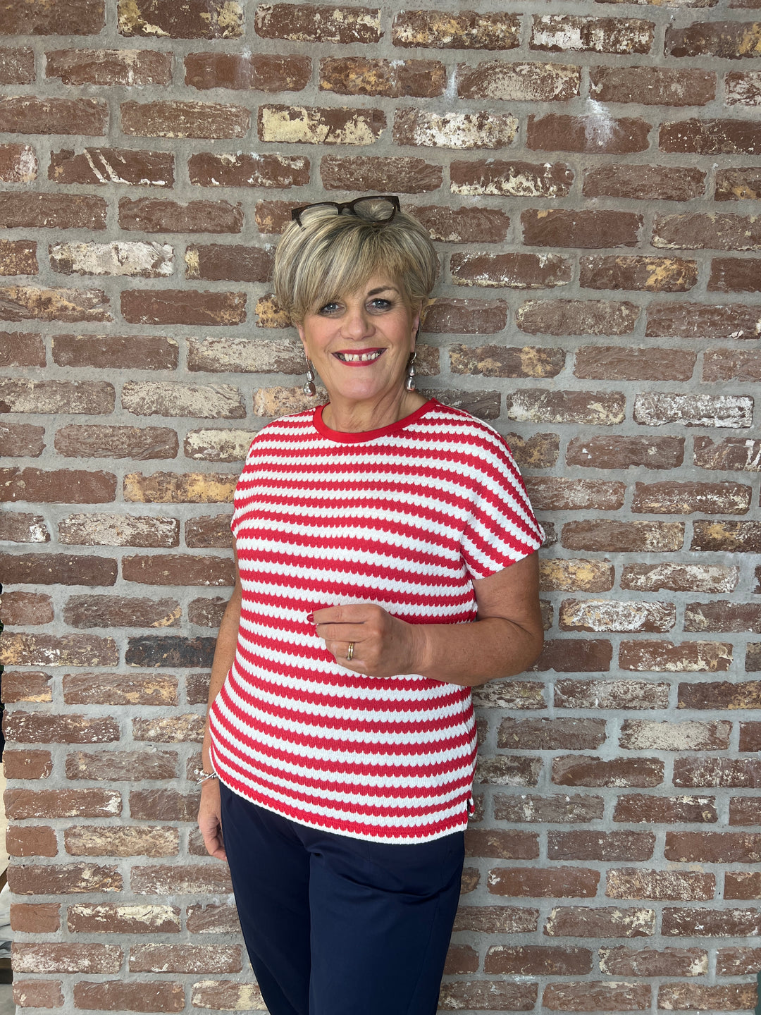 Street One Striped Top In Salsa Red