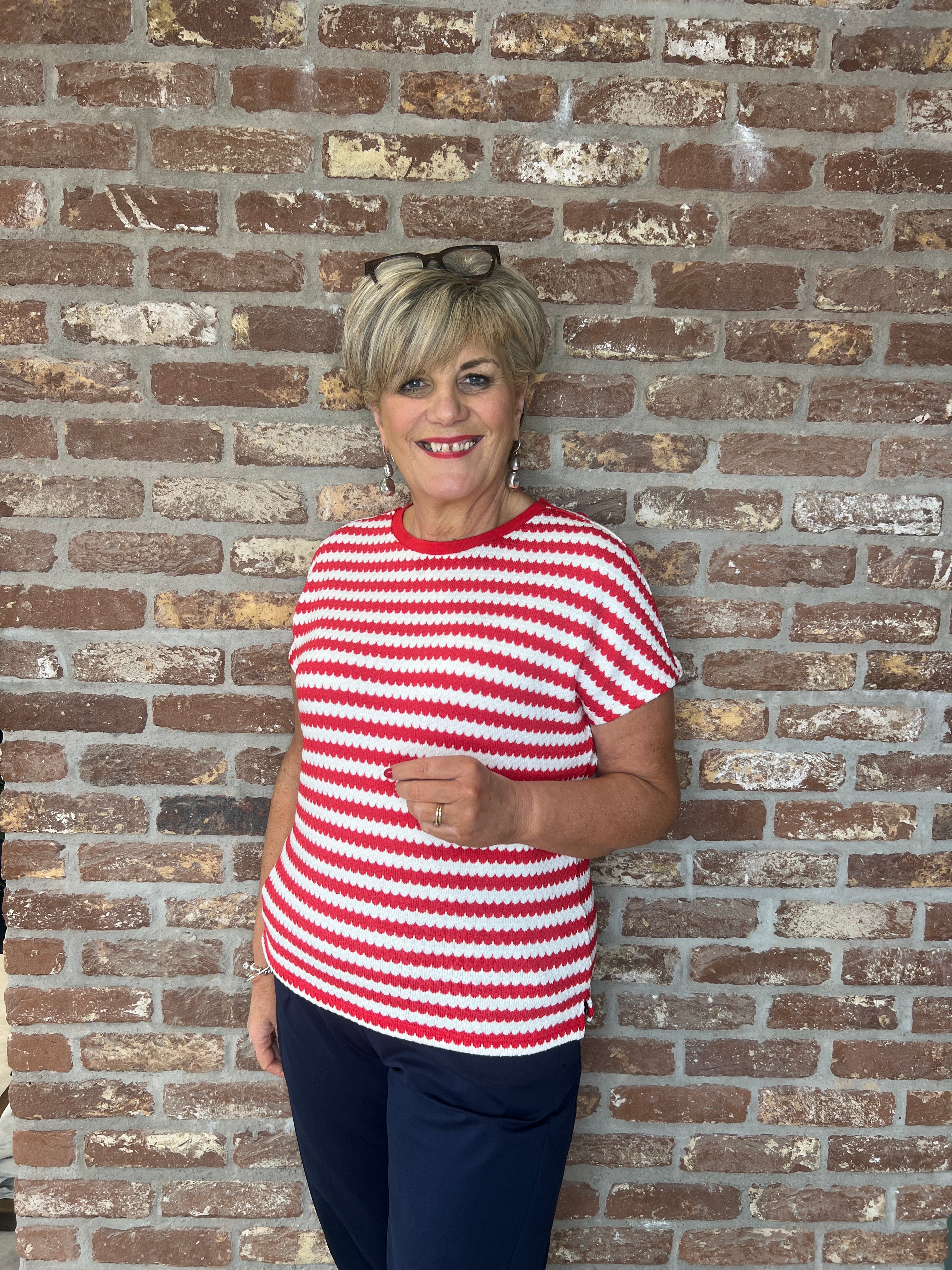 Street One Striped Top In Salsa Red