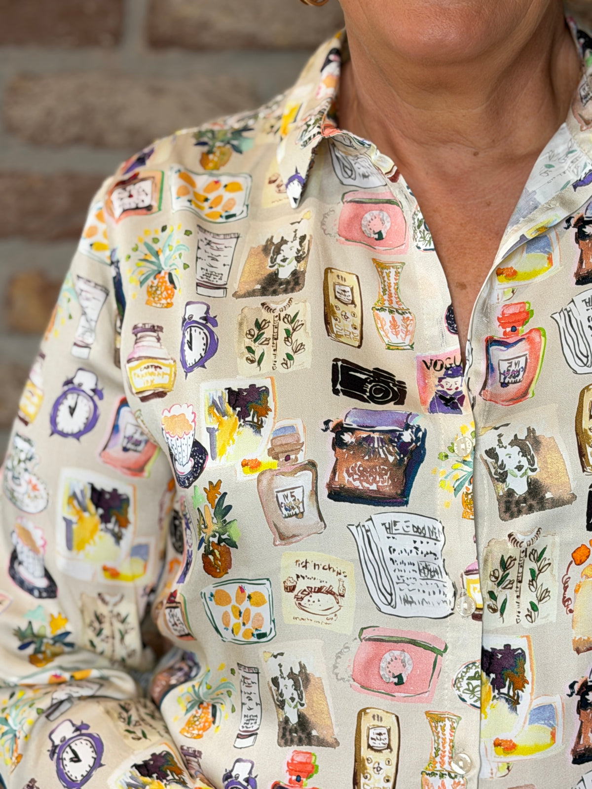 Patterned shirt in cream multi