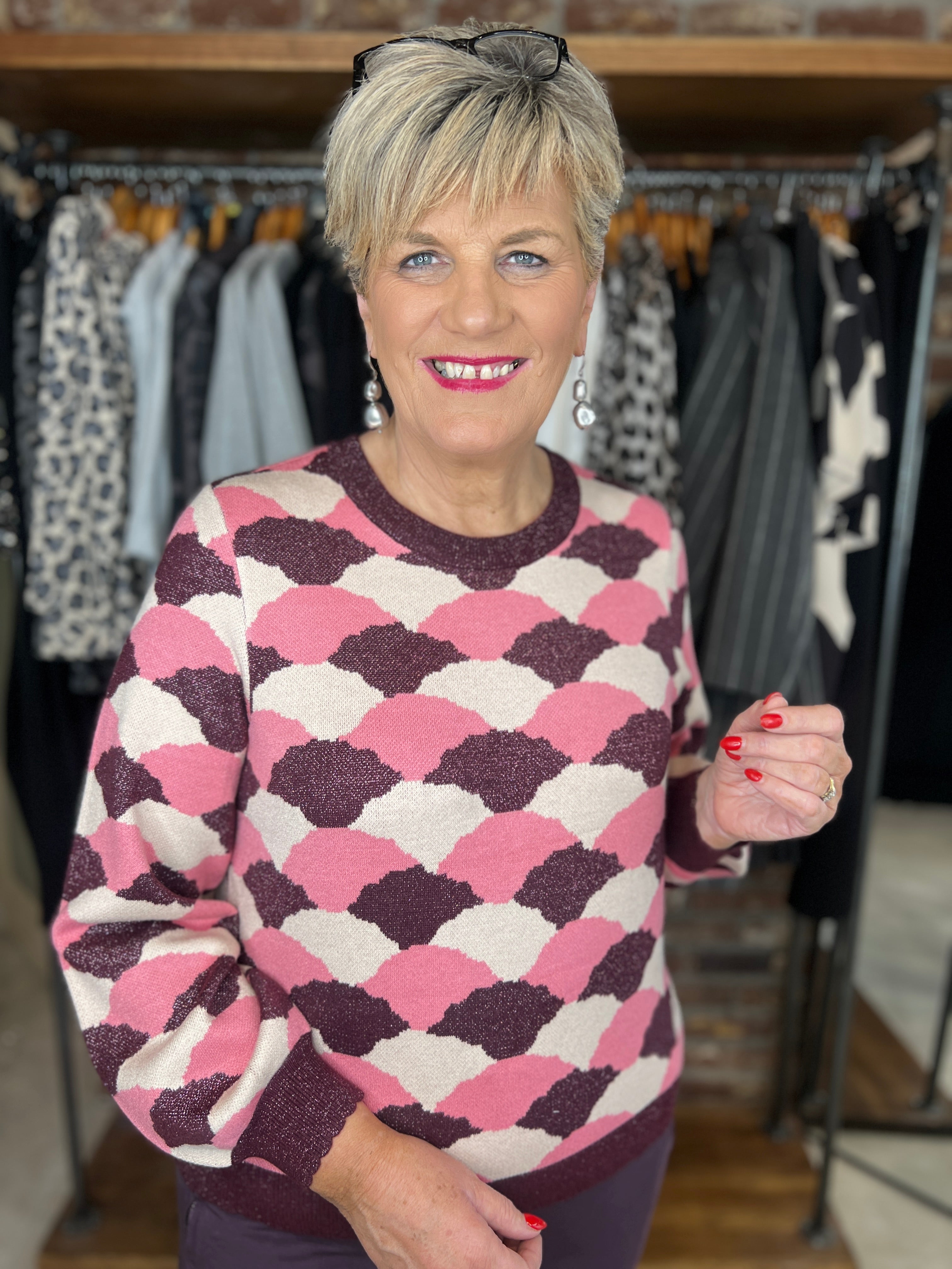 Nümph Nulila Patterned Pullover In Pink Lemonade