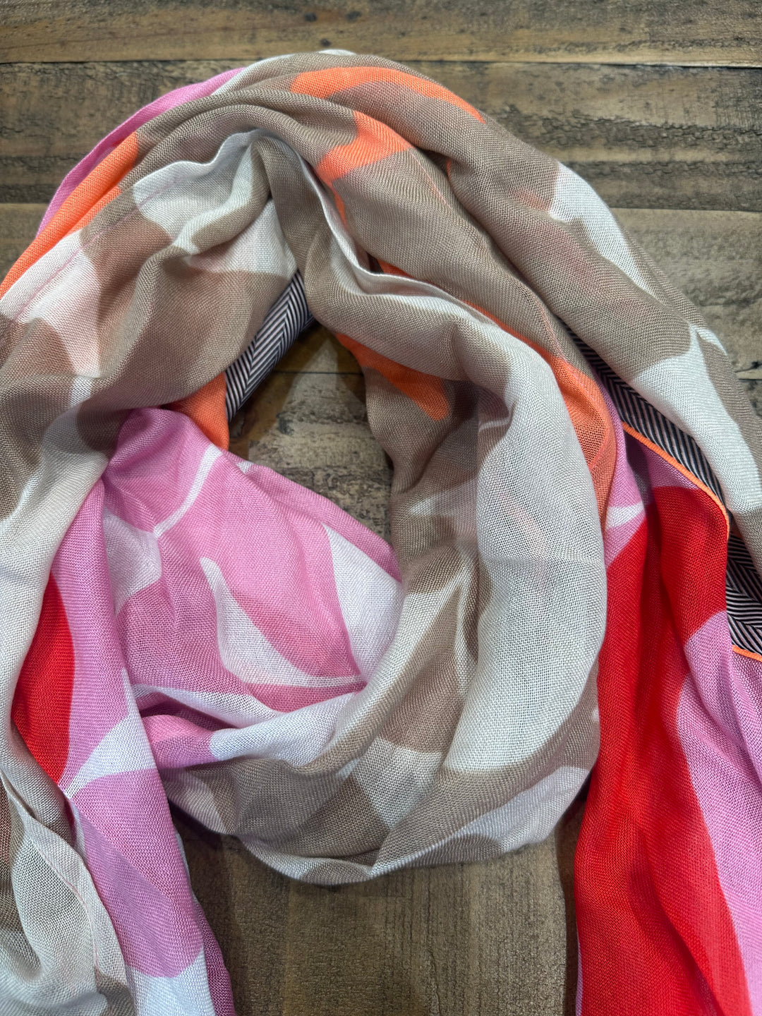 Street One Printed Scarf In Pink & Taupe  (MARKED)