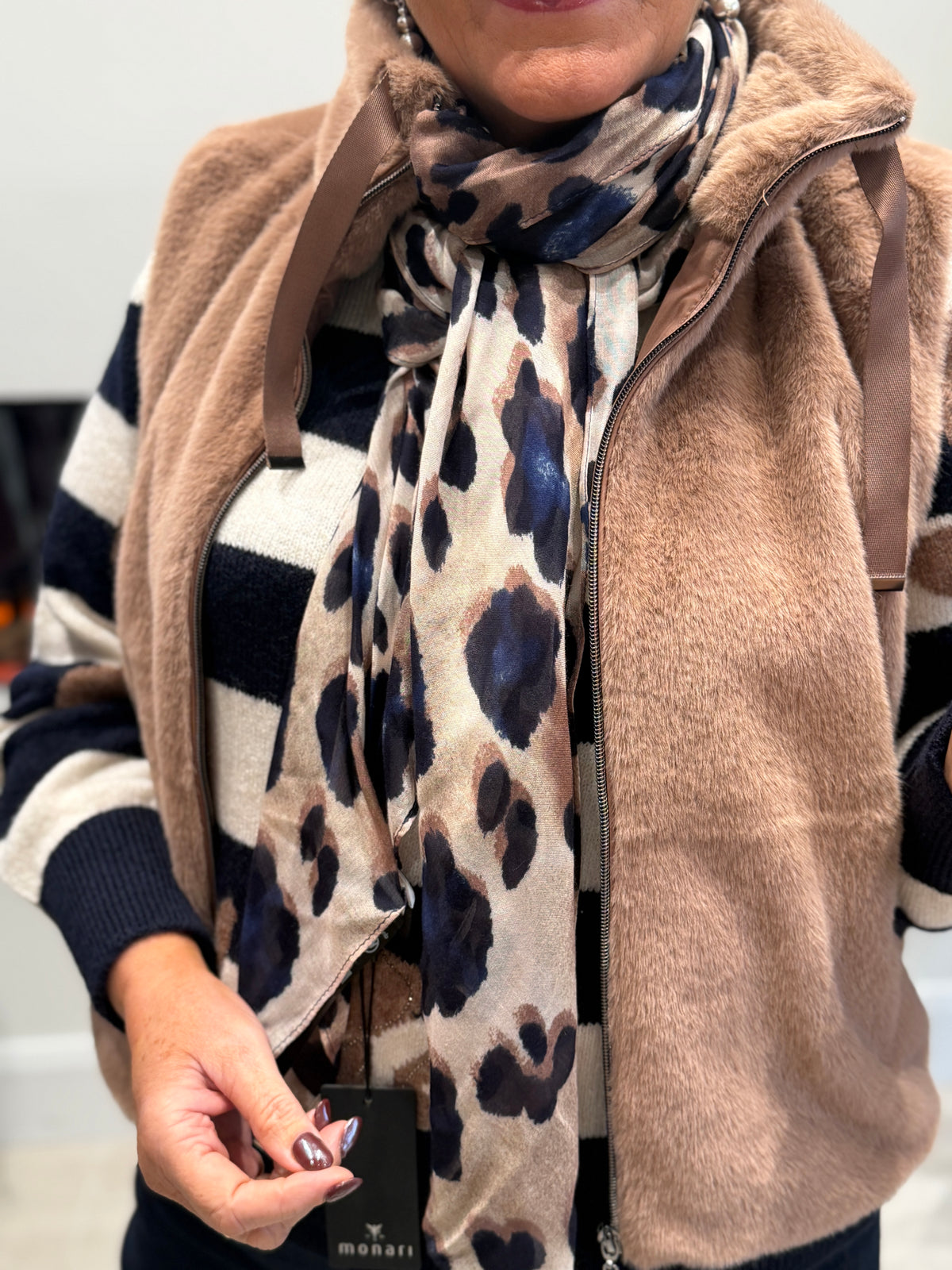 Leopard Scarf In navy & stone multi
