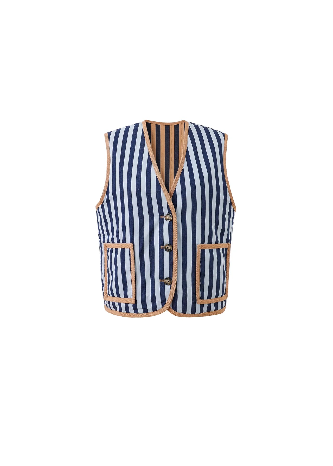 FRNCH Camila Striped Reversible Gilet In Blue Multi