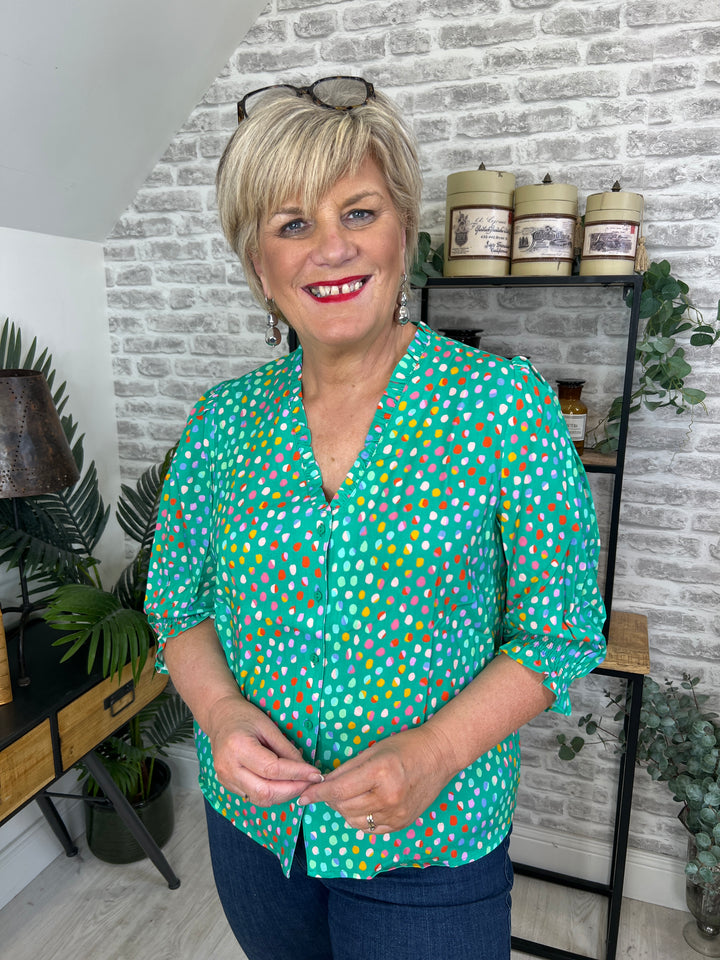 Sugarhill Brighton Vivi Frill Blouse In Green Multi