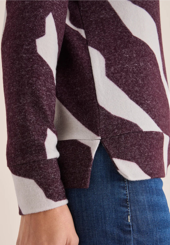 Cecil Printed Top with Collar In Eggplant Red