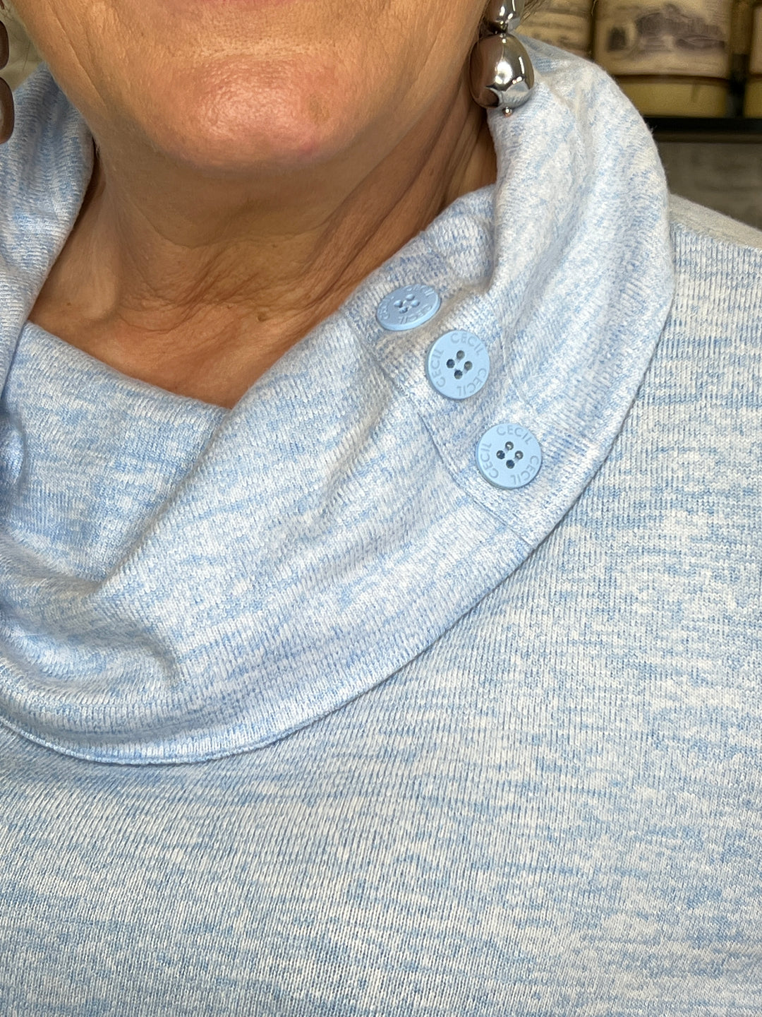 Cecil Melange Jumper With Collar In Light Blue