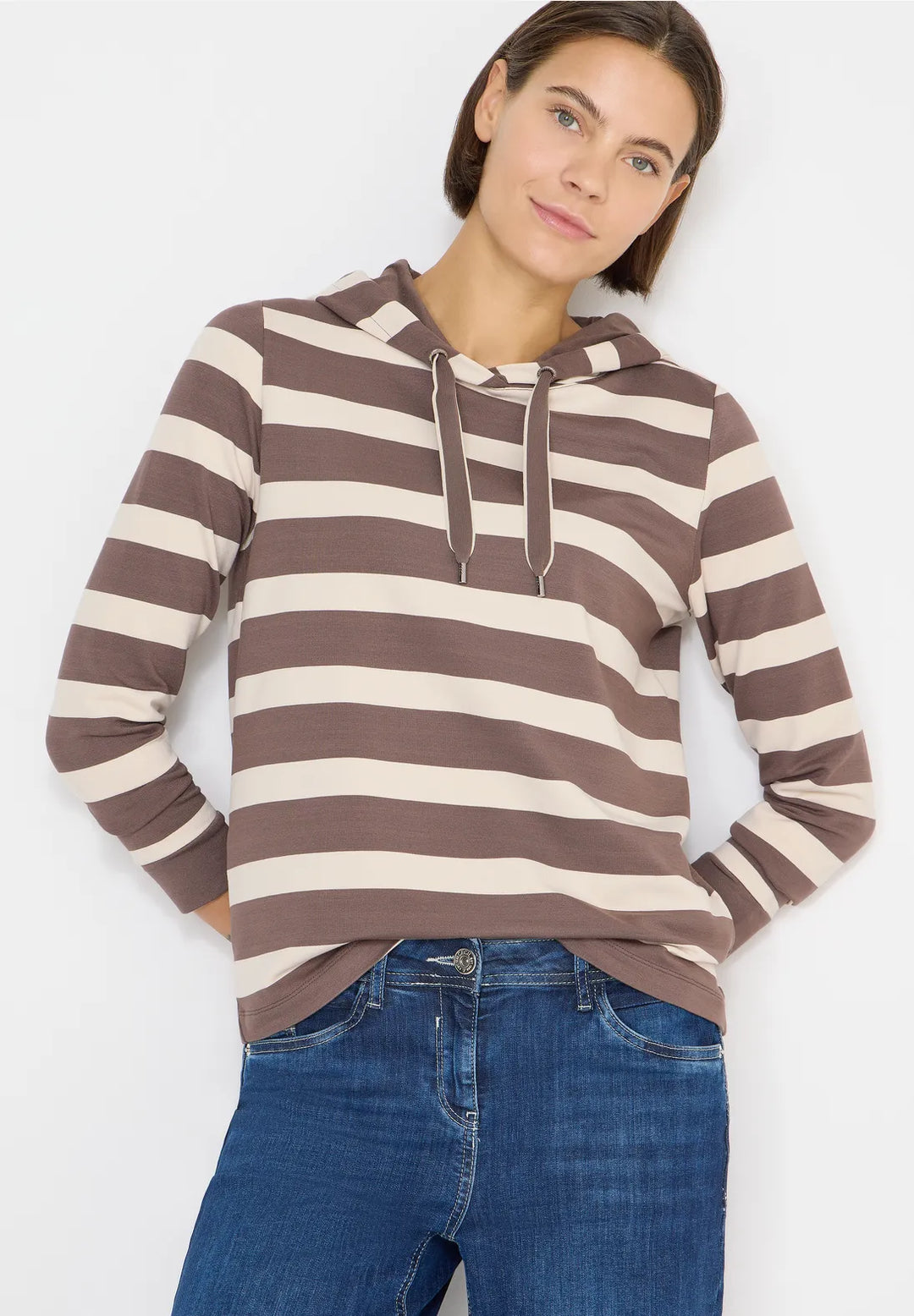 Cecil Striped Hoodie In Urban Taupe