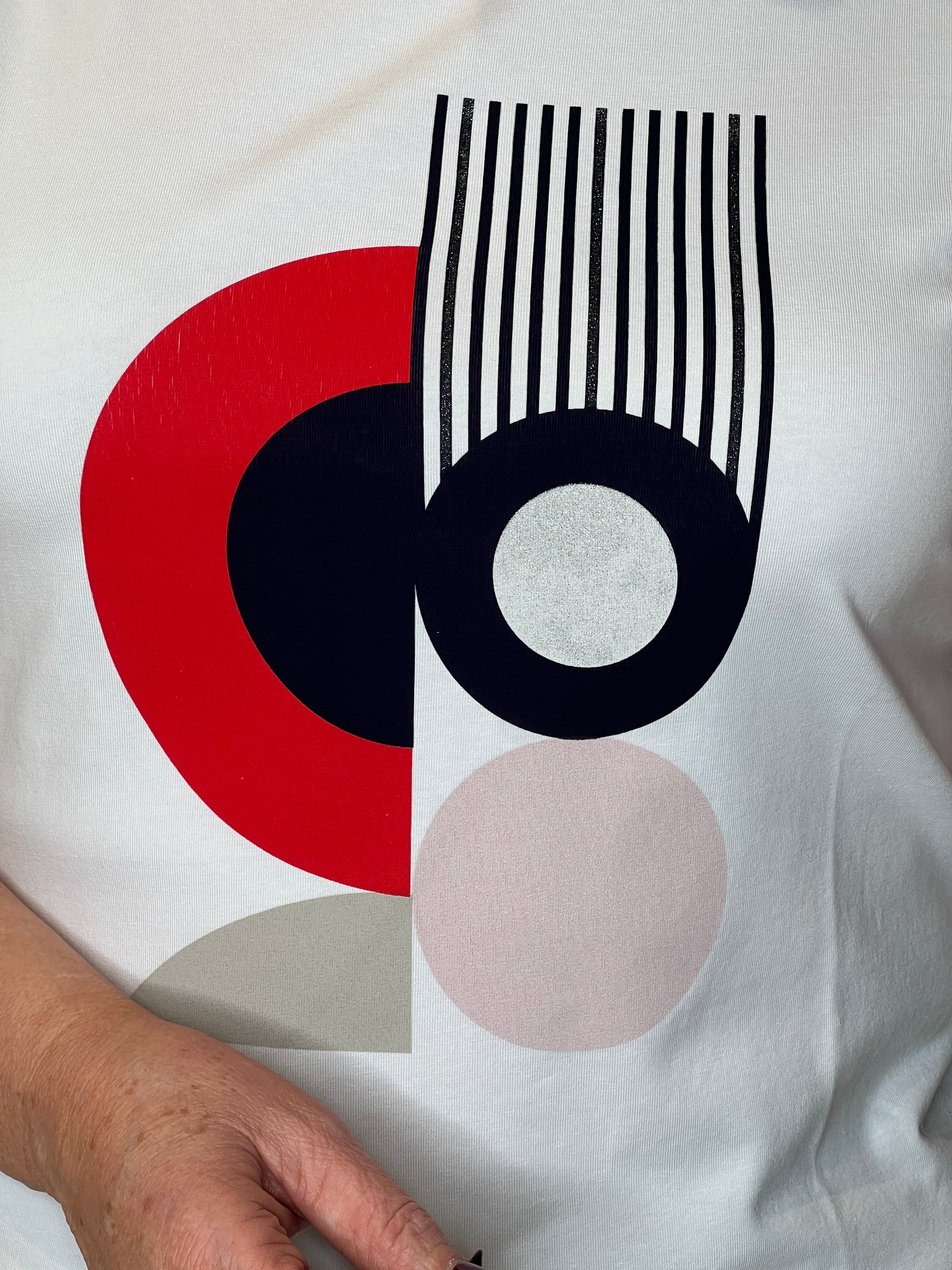 Peruzzi Circle Print T-shirt in white & Red