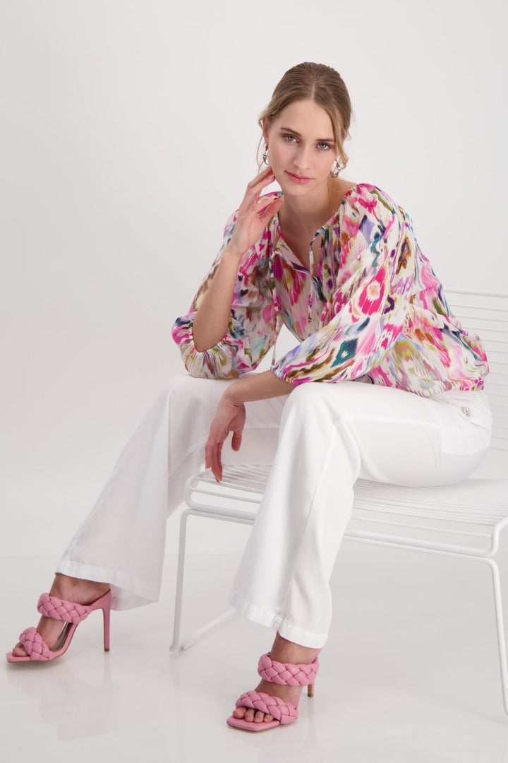 Monari Tie Blouse With Tropical Print In Pink