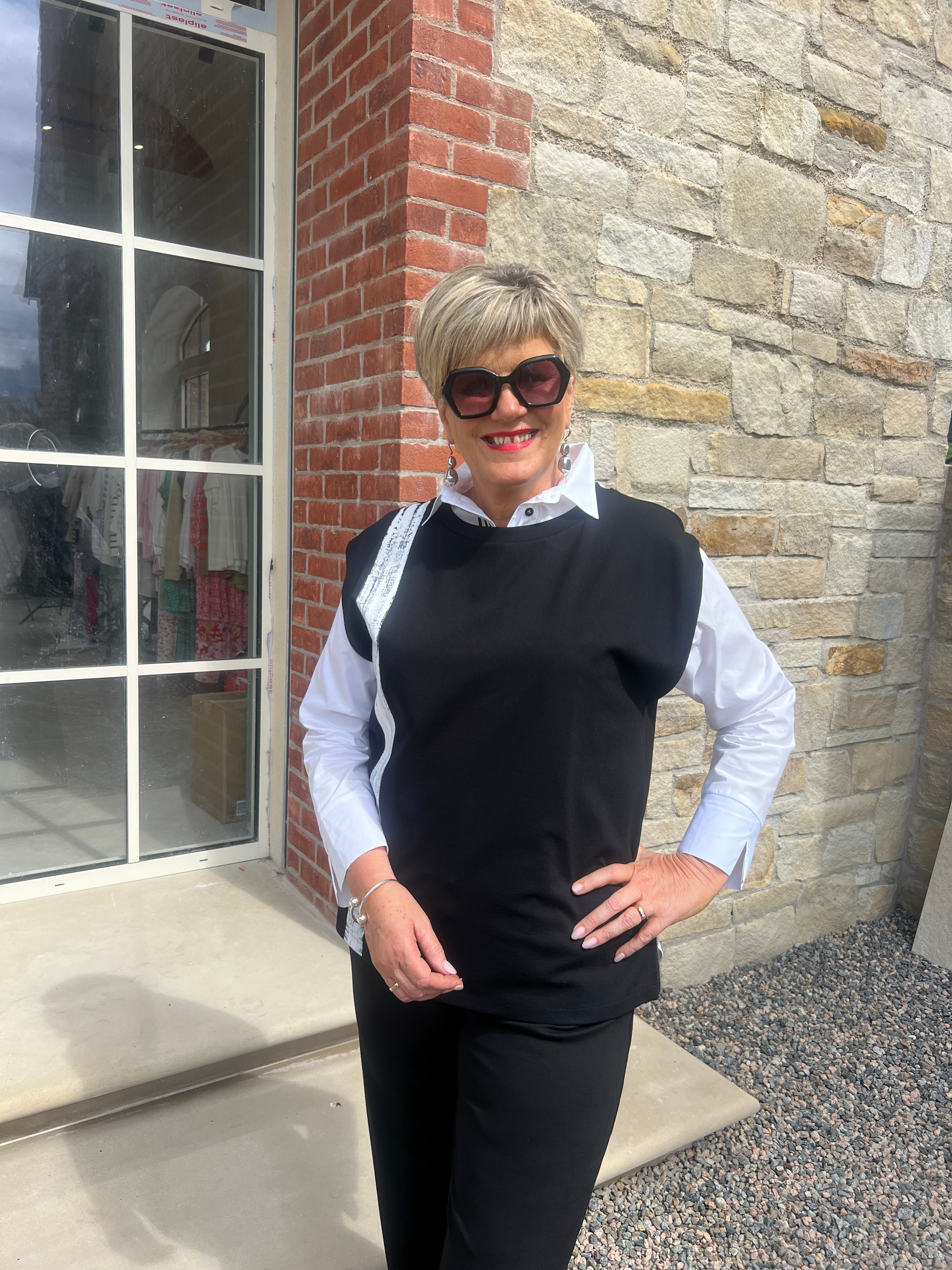 Peruzzi Brush Stroke Tabard Top In Black