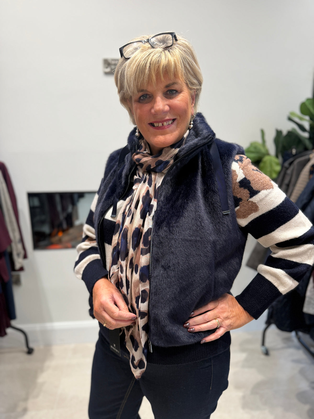Faux fur waistcoat in dark blue