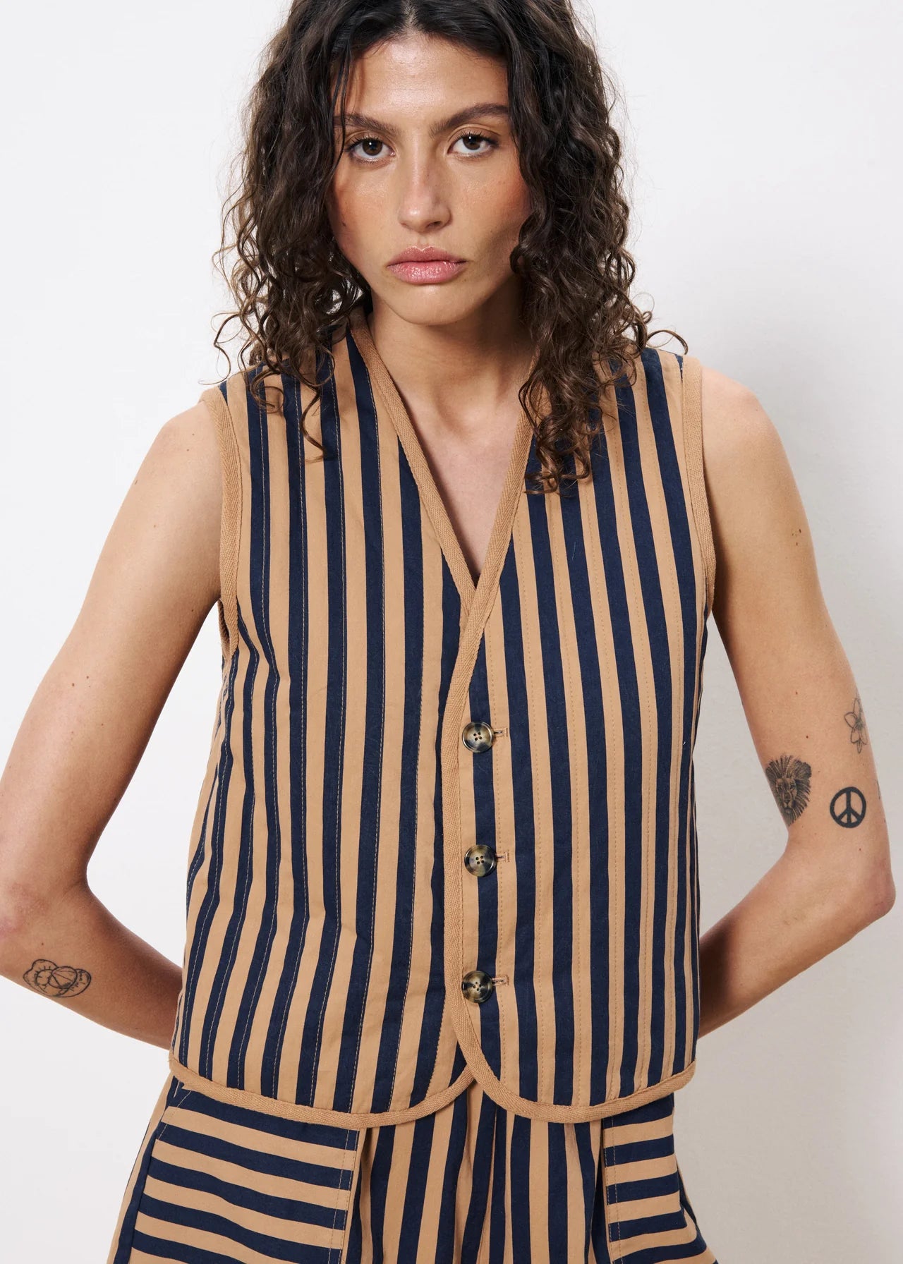 FRNCH Camila Striped Reversible Gilet In Blue Multi