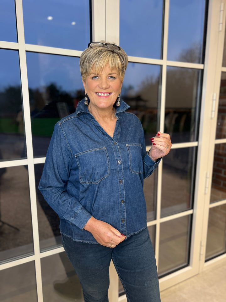 Culture Denim Shirt In Dark Blue Wash