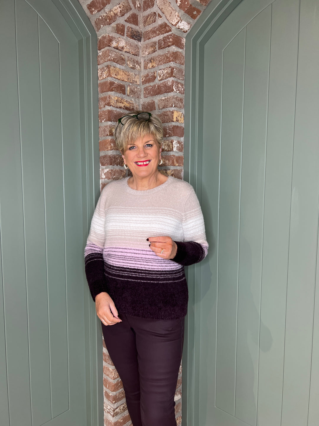 Cecil Striped Jumper In Eggplant Red