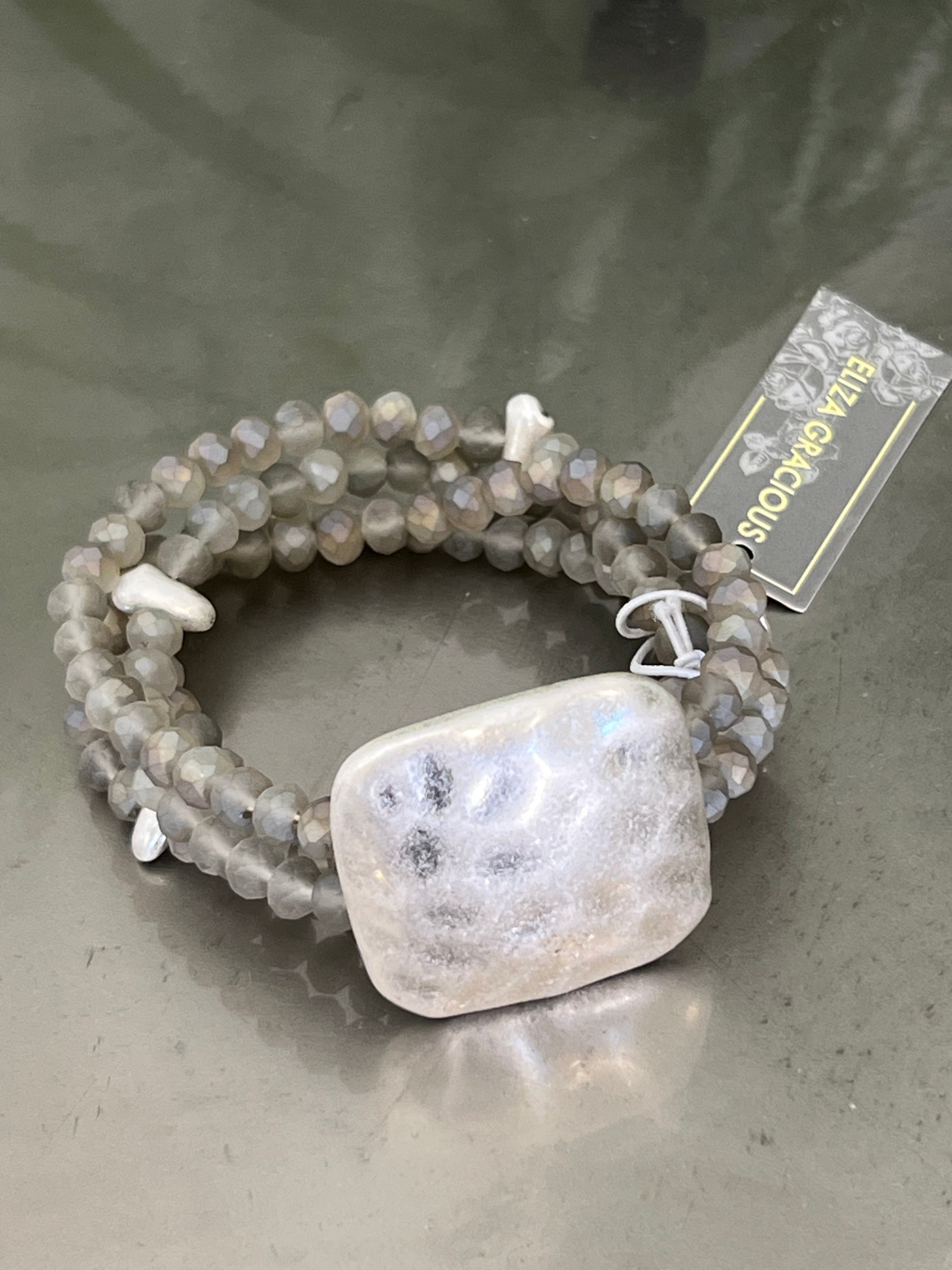 Eliza Gracious Beaded Bracelet With square In grey