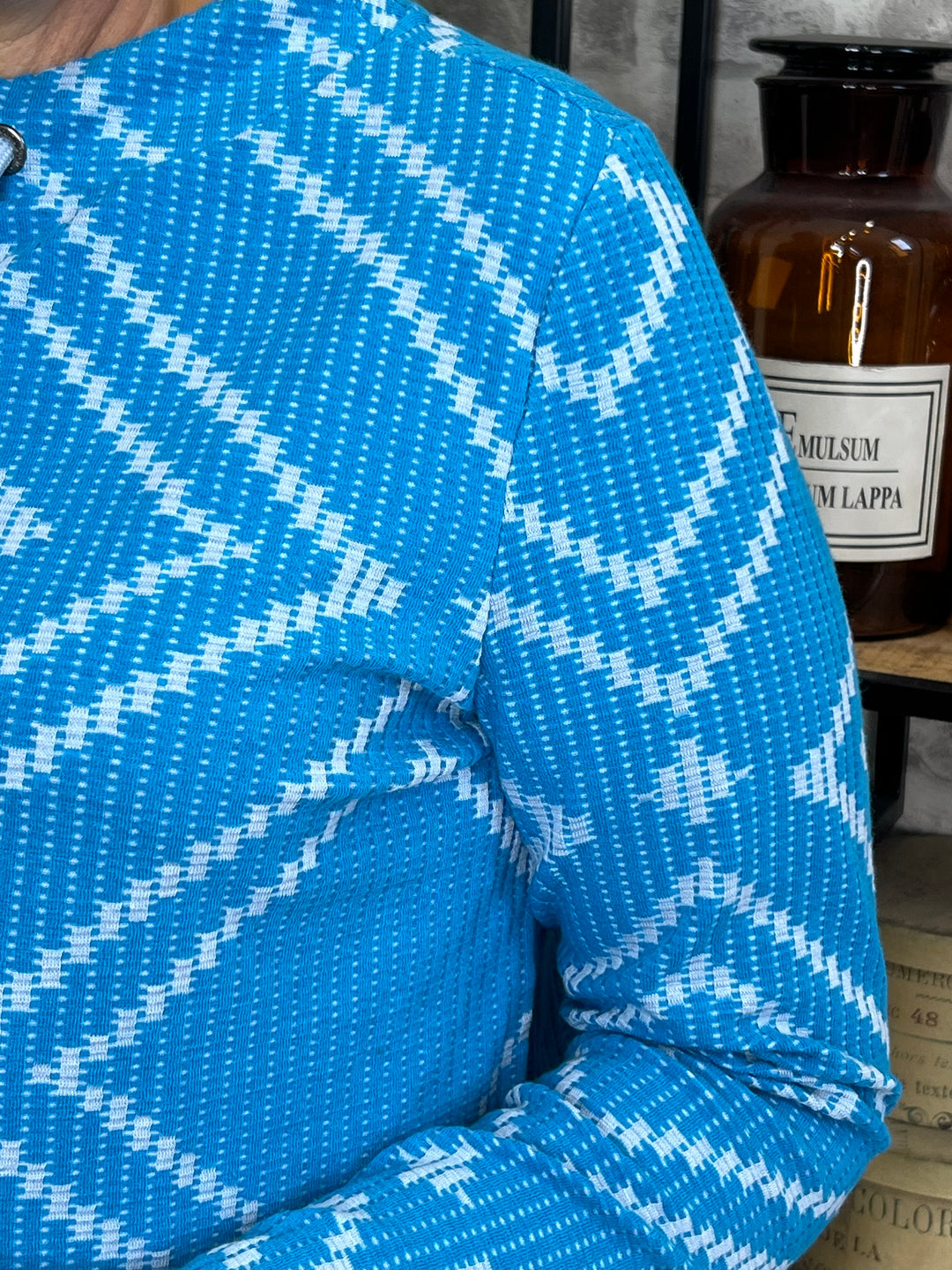 Cecil Jacquard Funnel Top In Dynamic Aqua