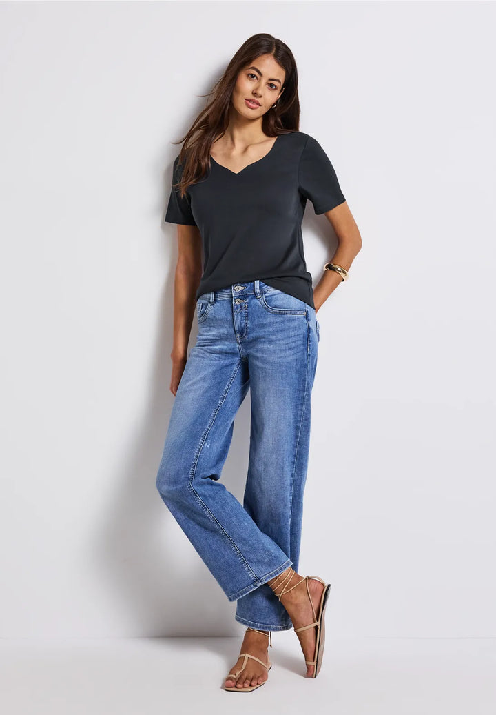 Street One Heart Neckline Top In Deep Water Blue