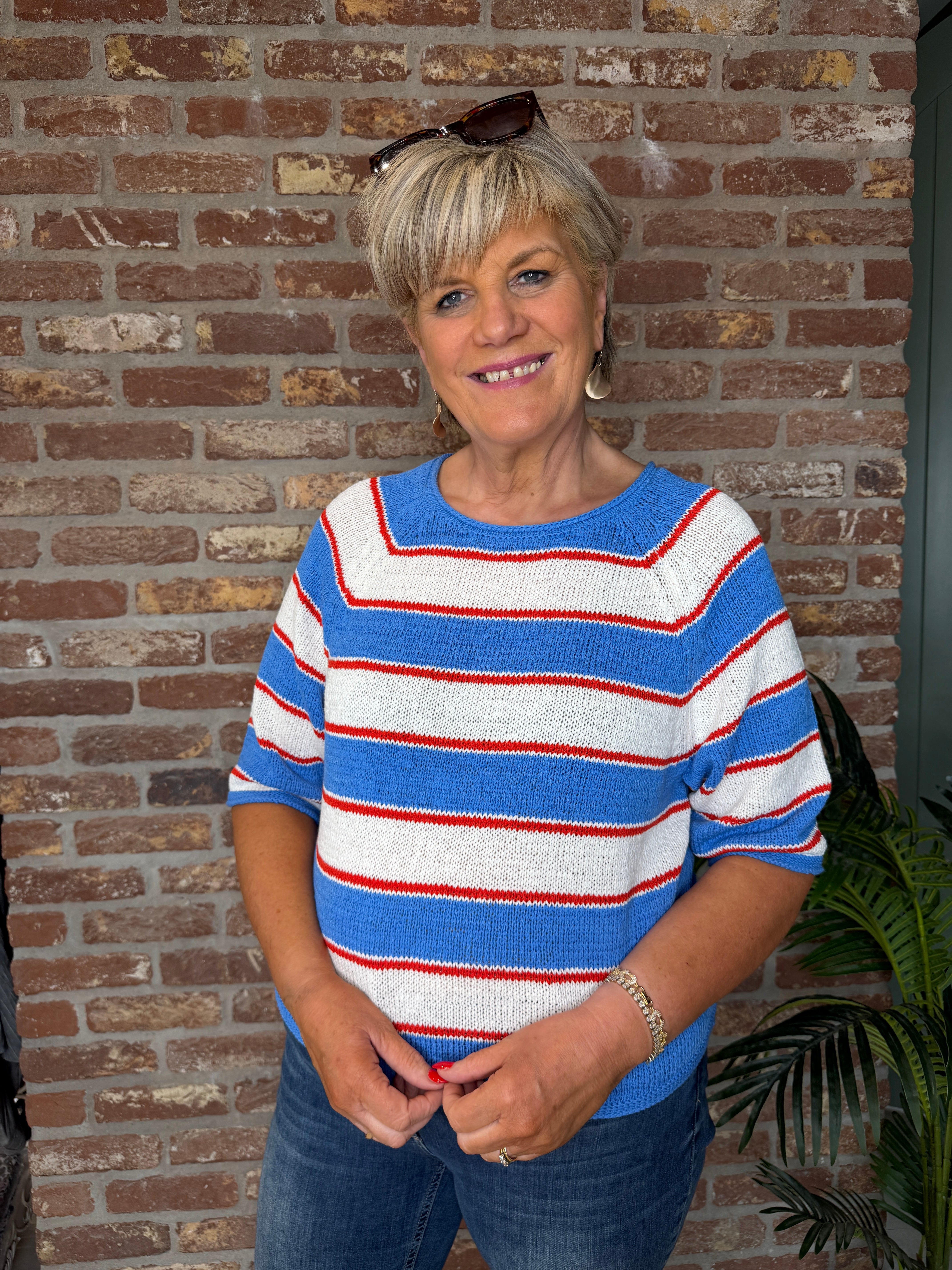 Oui striped pullover in blue & red multi