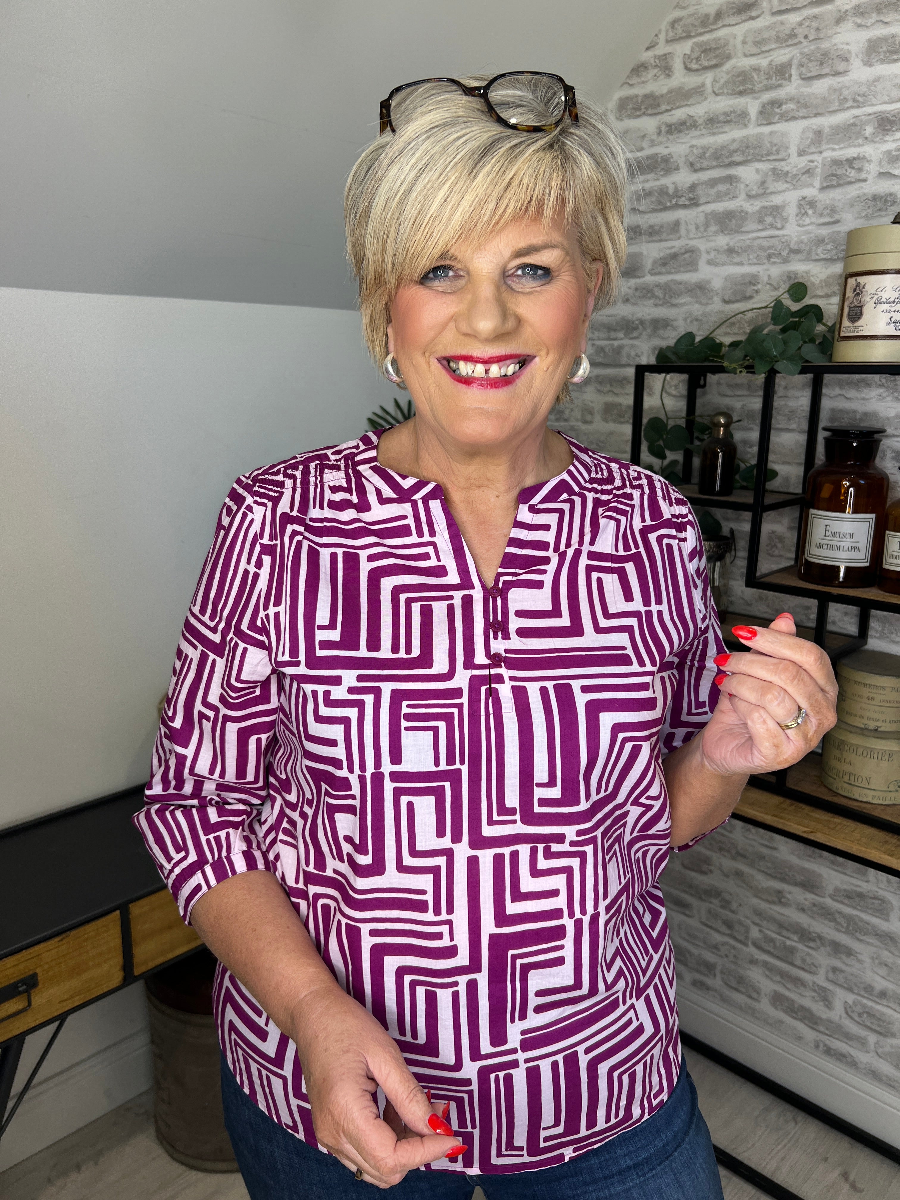 Cecil Big Print Blouse In Anemone pink