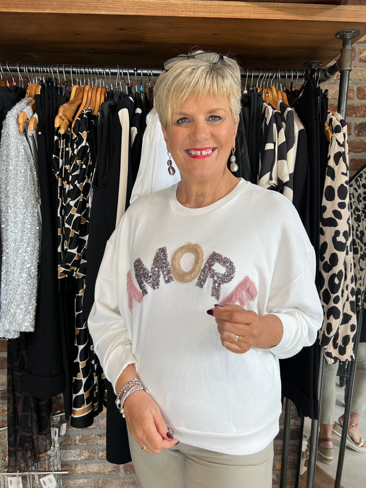 More & More Collar Amore Sweatshirt In Cream Melange