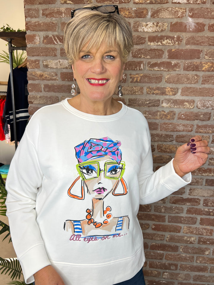 Milano Italy Lady Print Sweatshirt In Off White