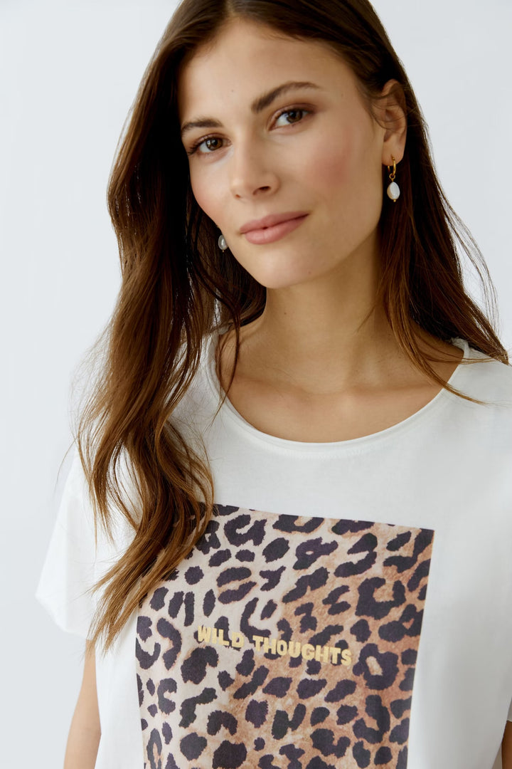 Oui Leo Print T-shirt In Gardenia
