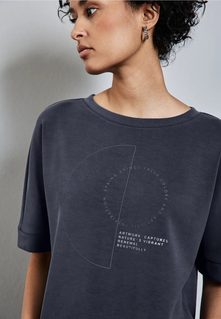 Street One Silk Look Jumper In Deep Tint Blue