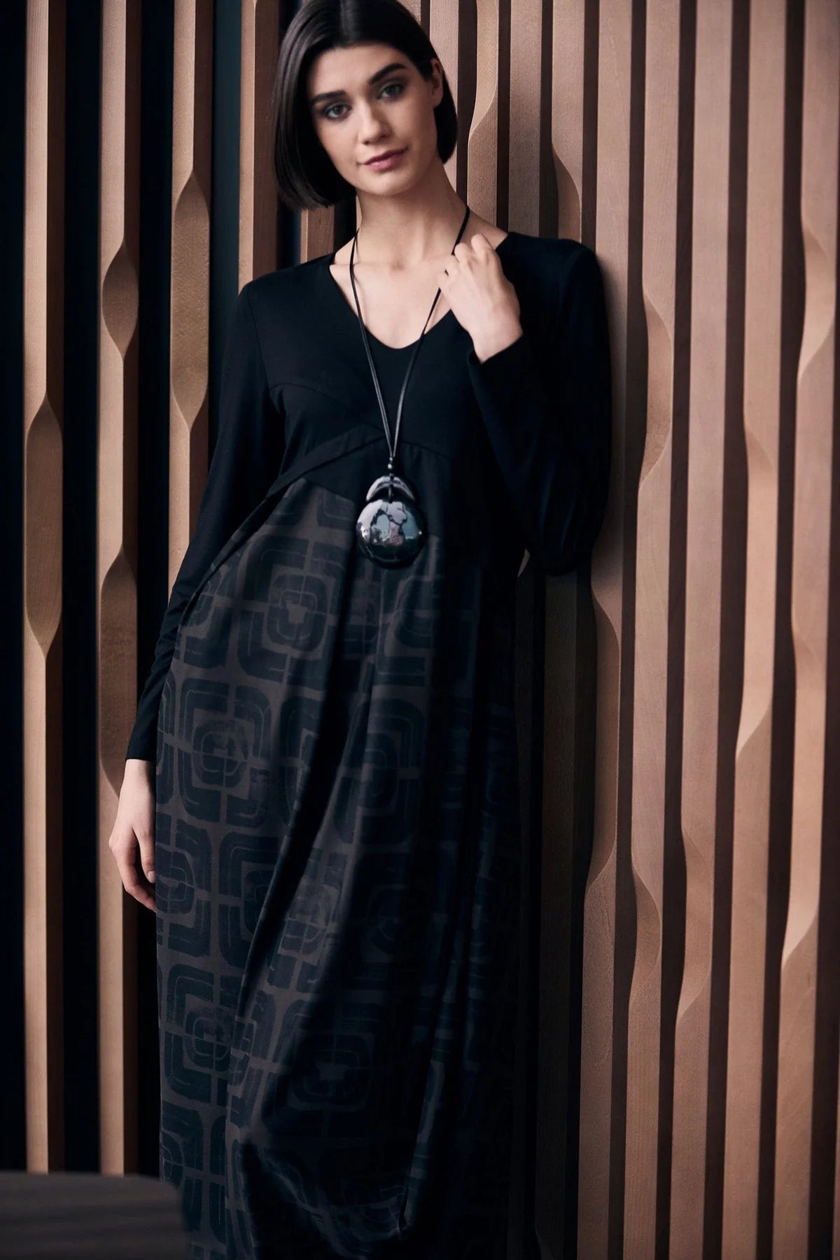 Peruzzi Contrast Fabric Dress In Black & Brown