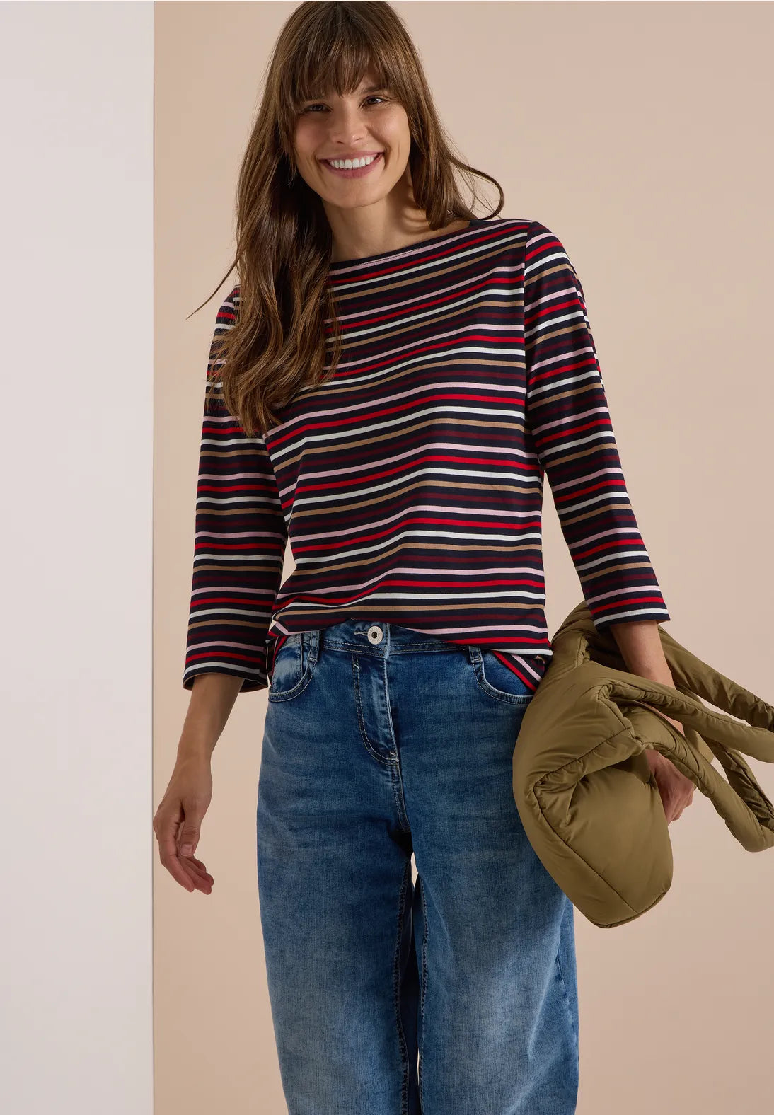 Striped boatneck top in urban dark blue