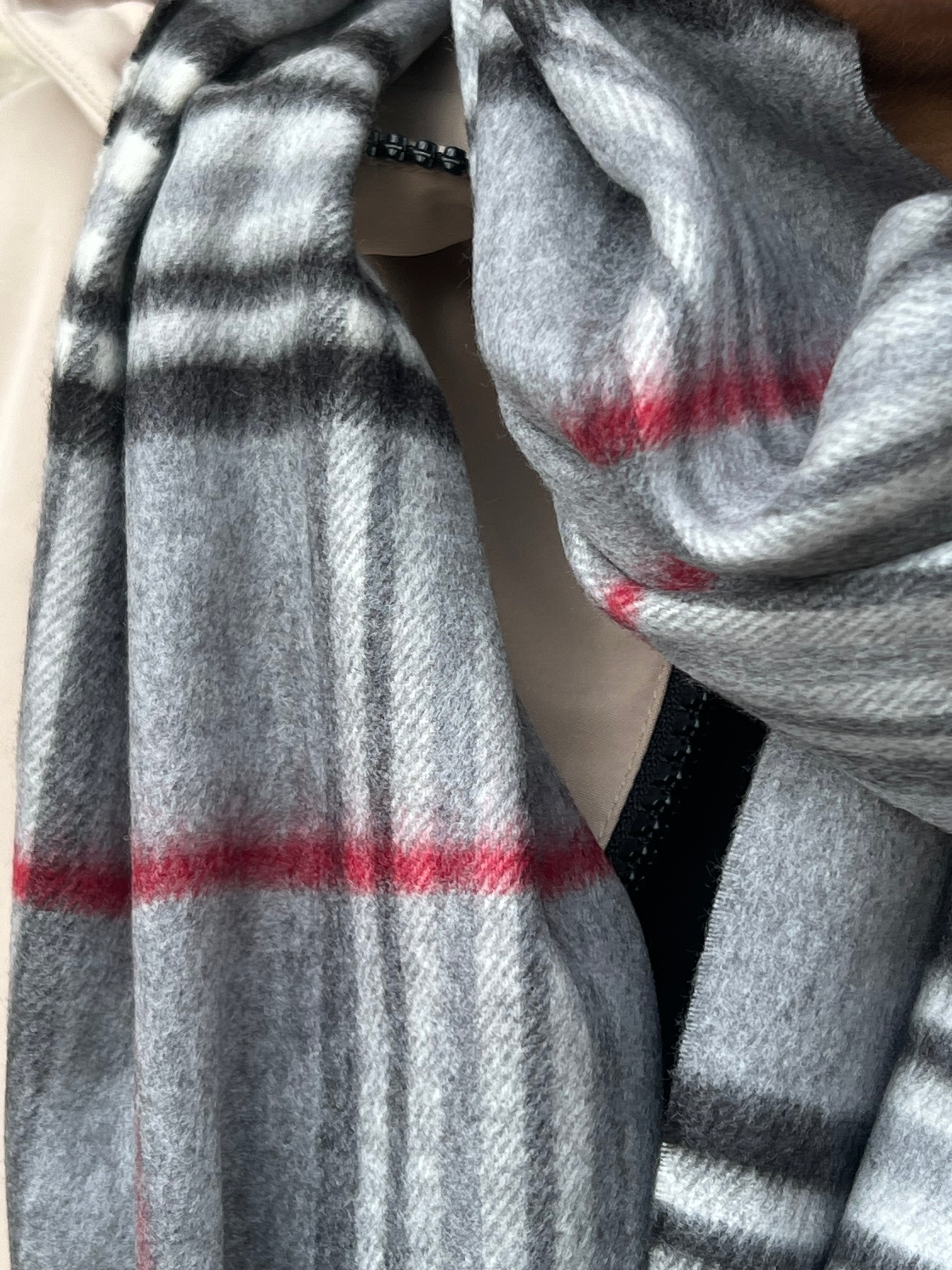 Cashmink Plaid Check Scarf In Grey