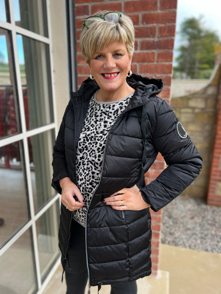 Monari Quilted Coat With Stripes at back In black