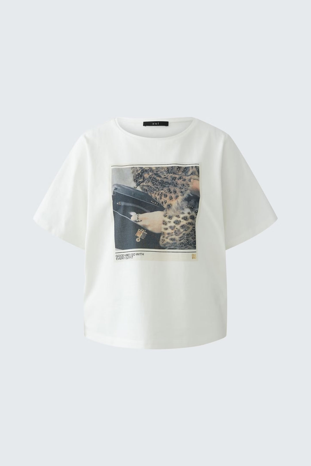 Oui Printed T-shirt In Cloud Dancer