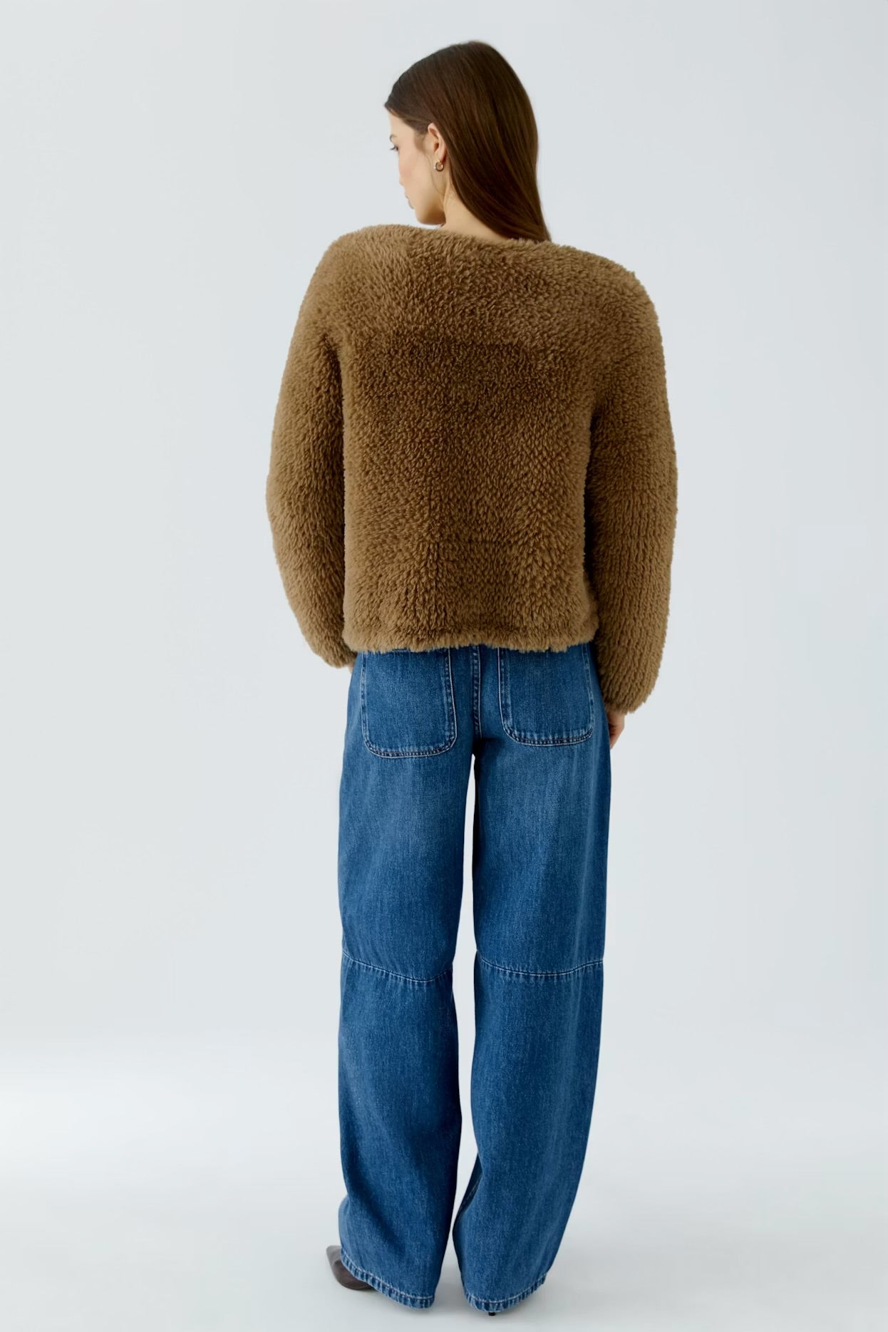 Oui Faux Fur Cardigan In Brown