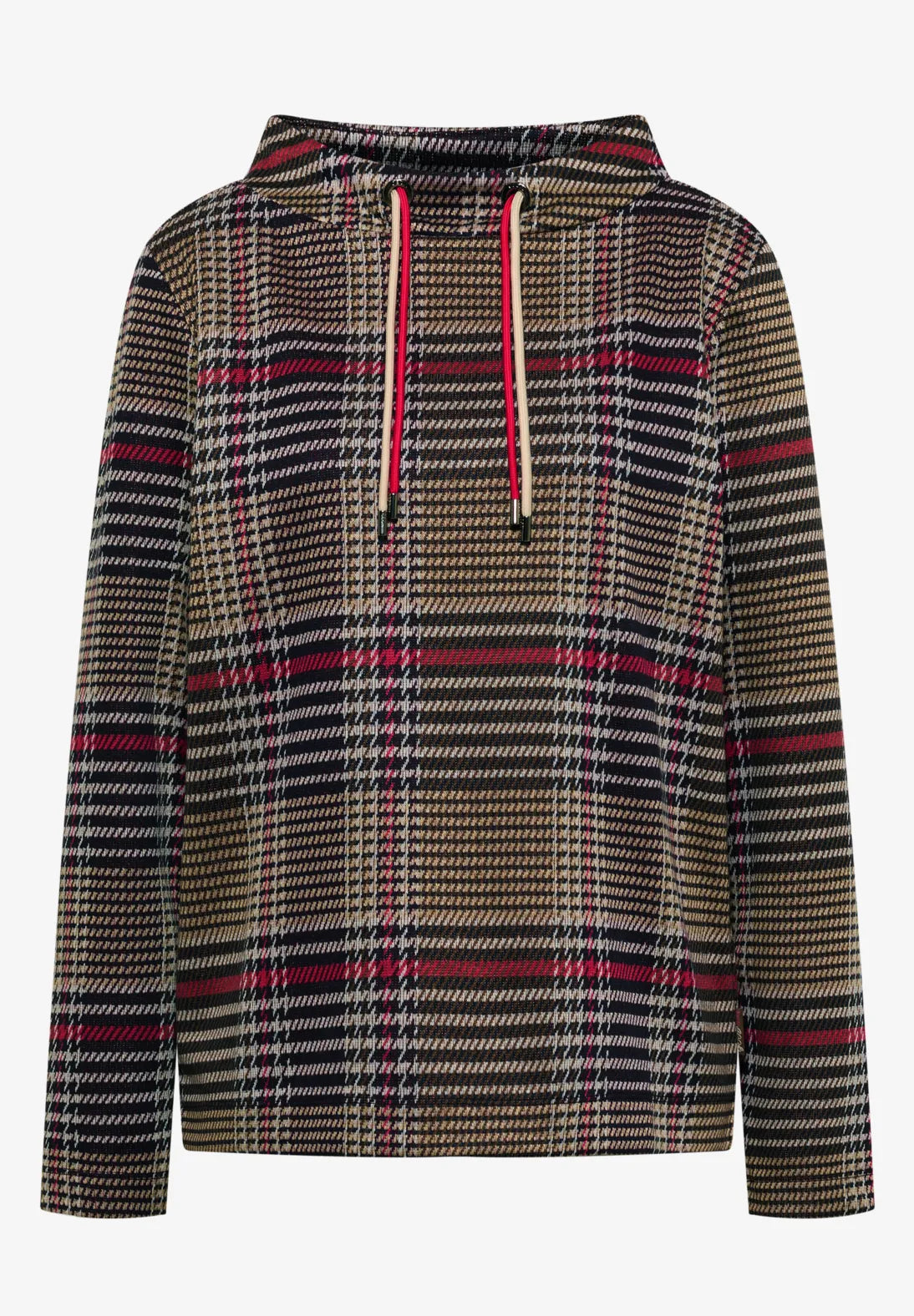Check jacquard funnel neck in dark toffee brown