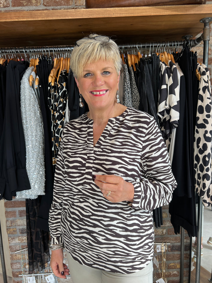 Street One Zebra Print Blouse In Roast Brown