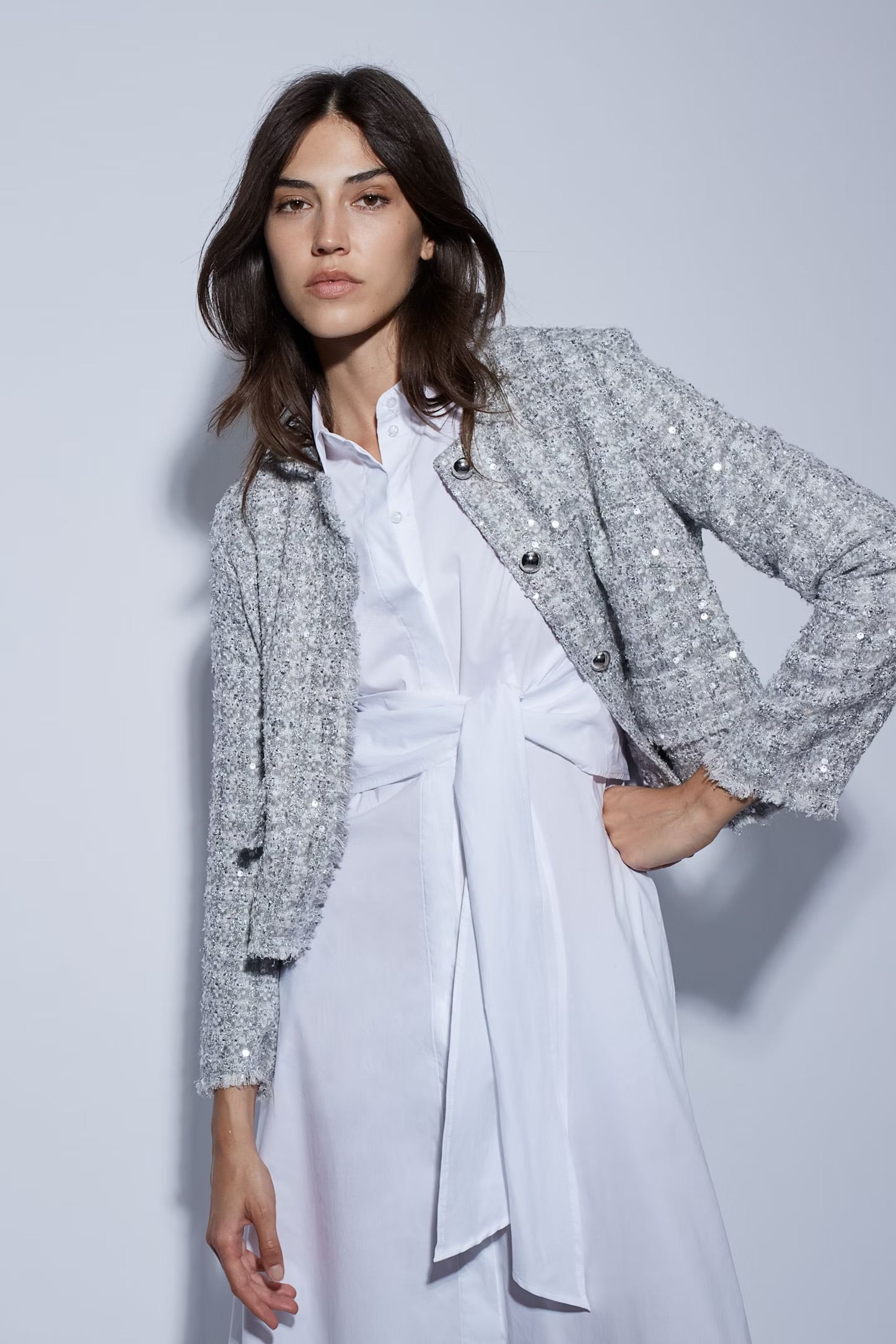 Oui French Style Jacket In Silver