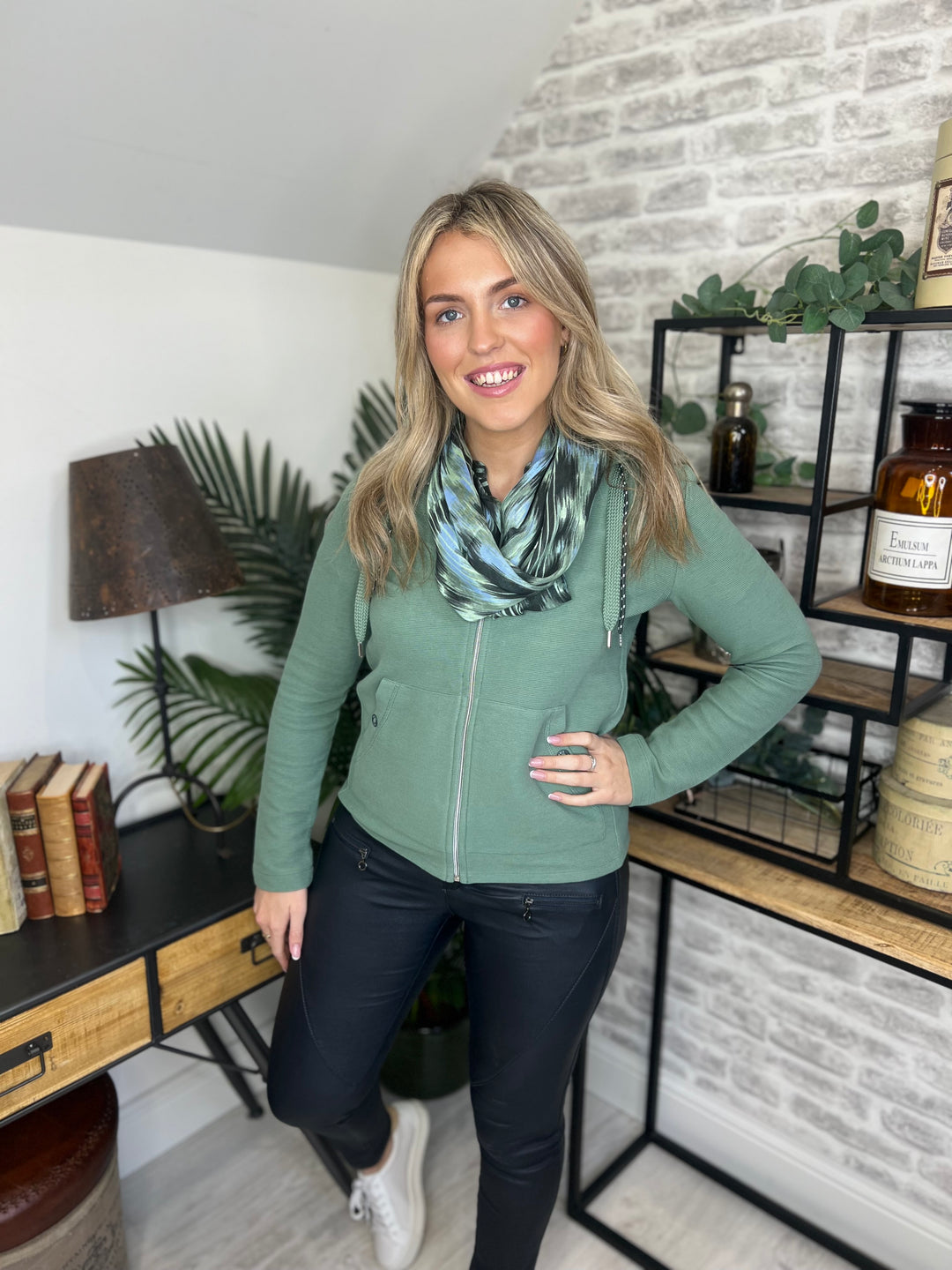 Cecil Ribbed Hooded Jacket In Raw Salvia Green