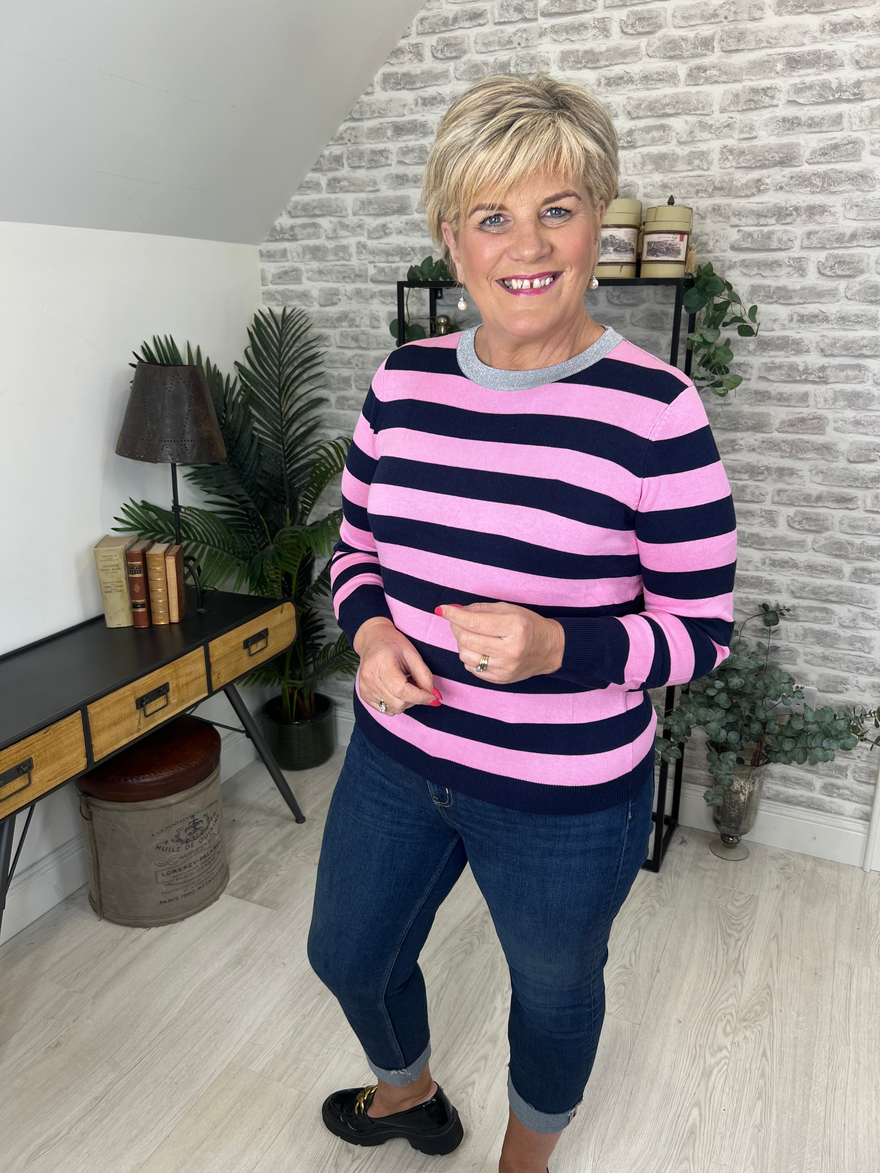 Sugarhill Brighton Rowena Striped Jumper In Navy & Pink