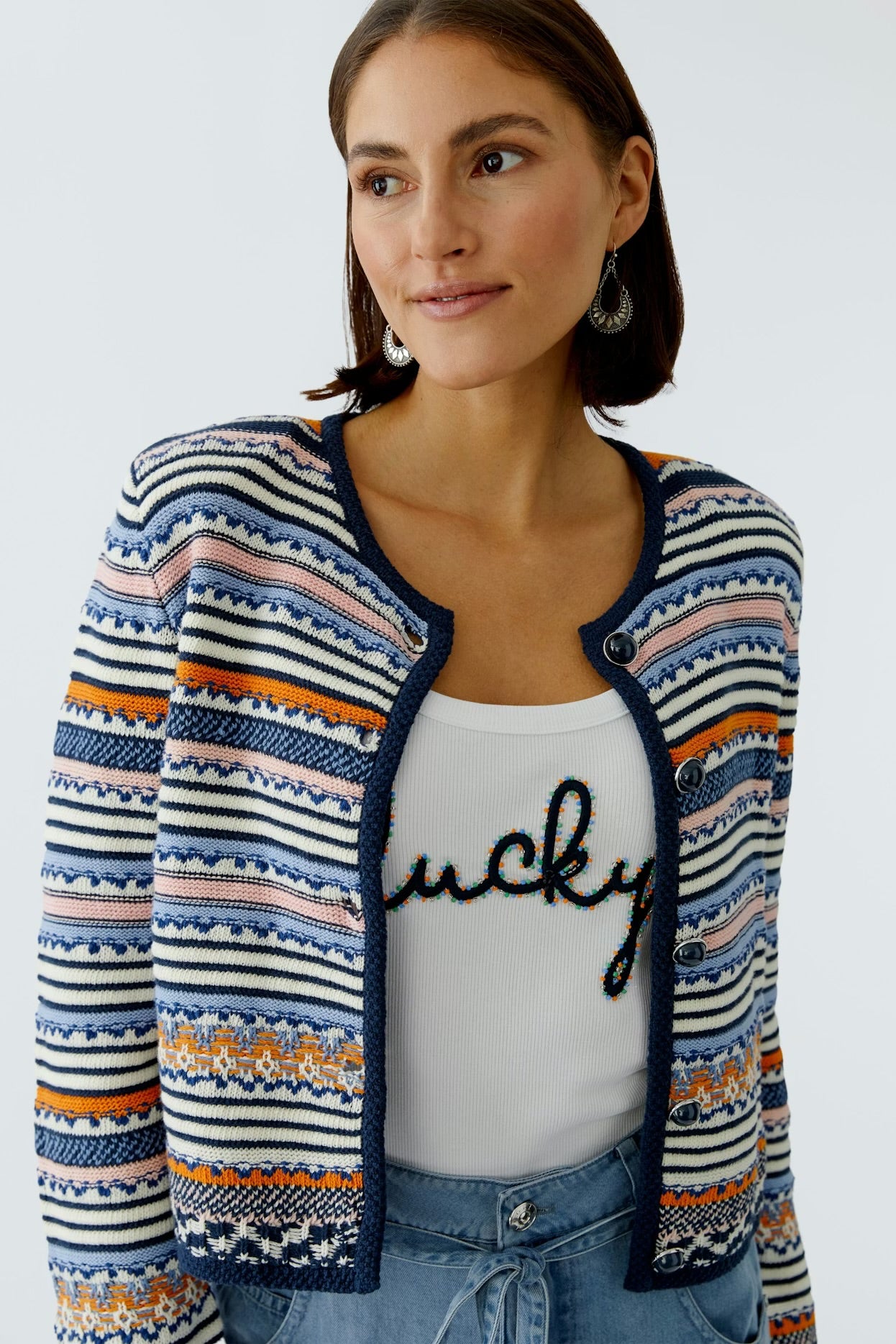 Oui Knit Jacket In dark blue rose