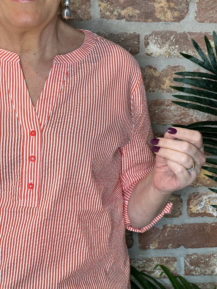 Cecil Striped Blouse In Cherry Tomato Orange
