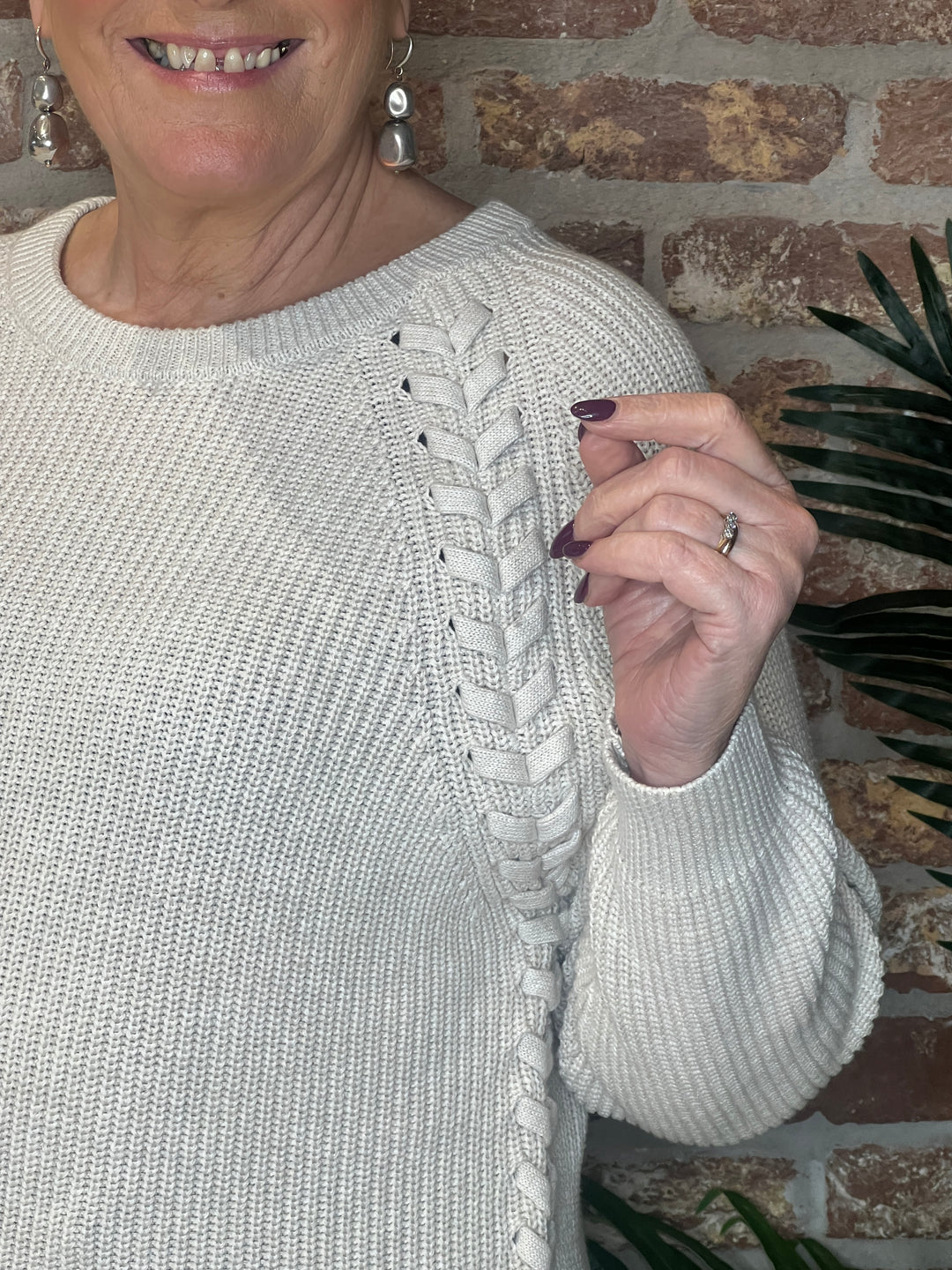 Oui Knitted Band Pullover In Off White