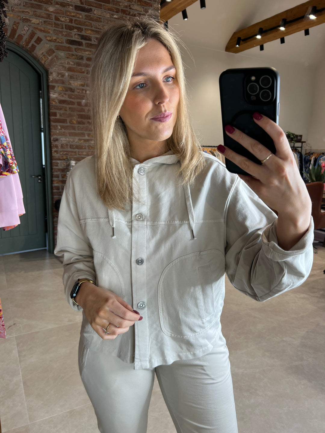 Deck By Decollage Hooded Jacket In Stone