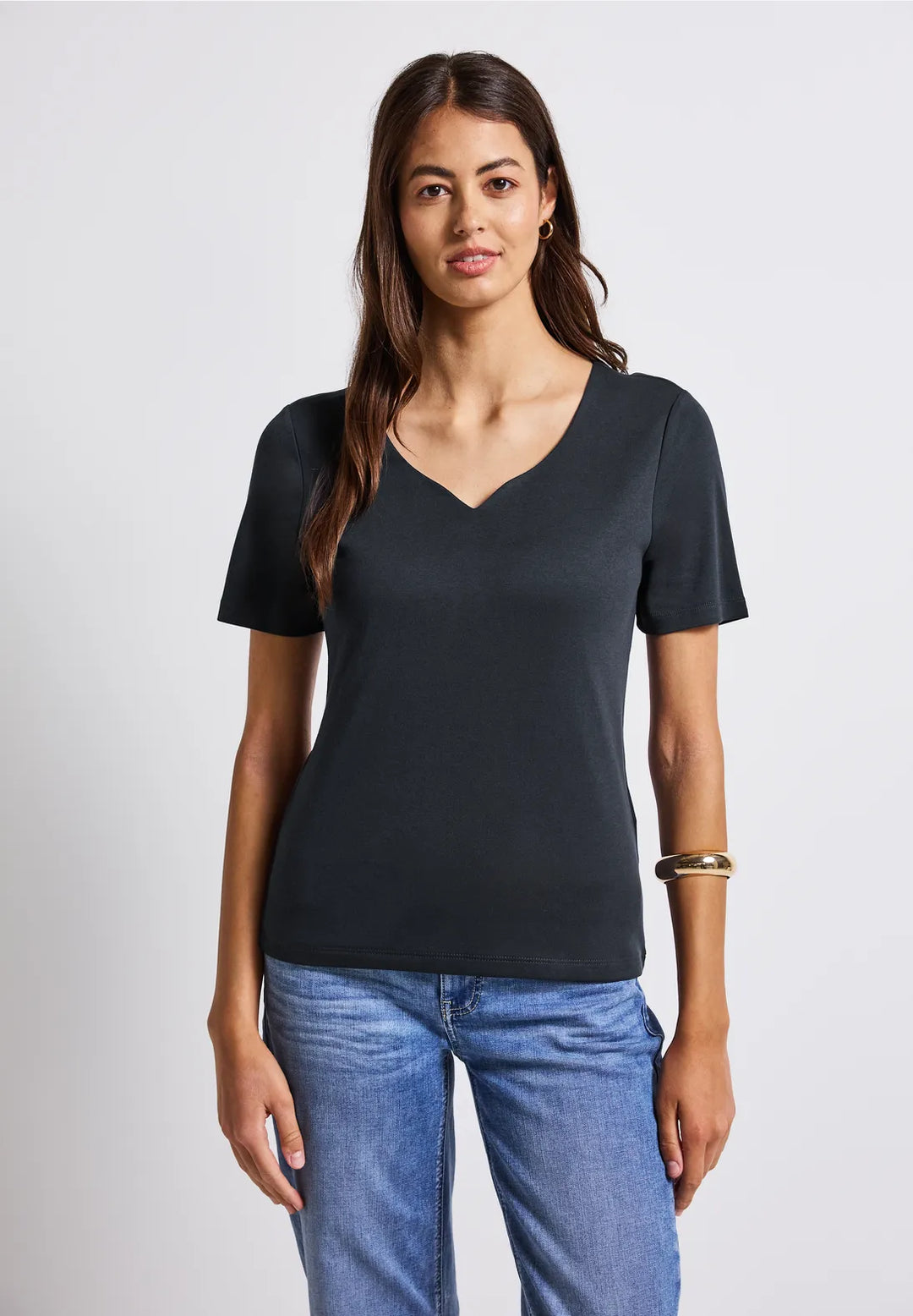 Street One Heart Neckline Top In Deep Water Blue