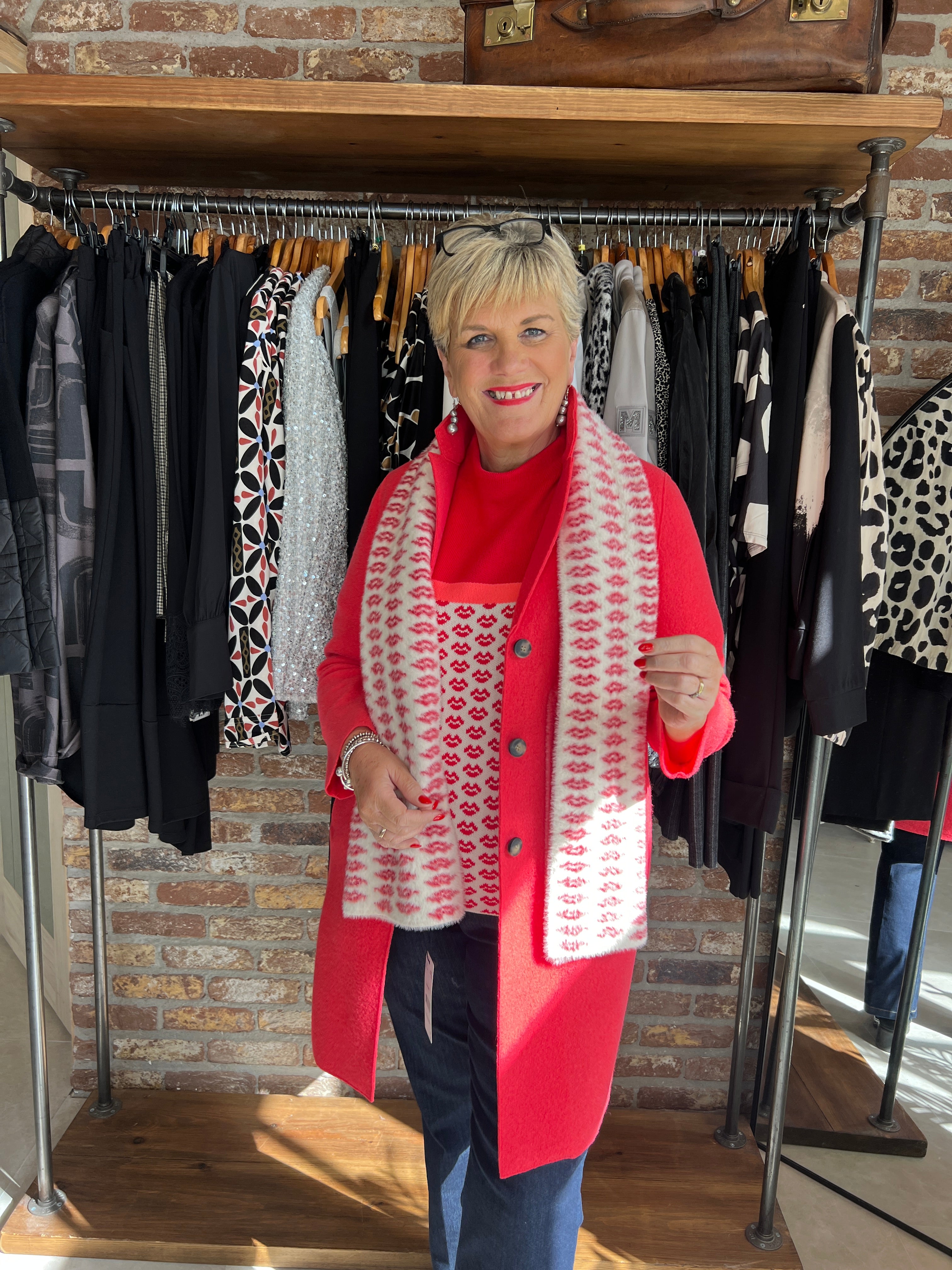 Oui Mayson Boiled Wool Coat In Neon Pink